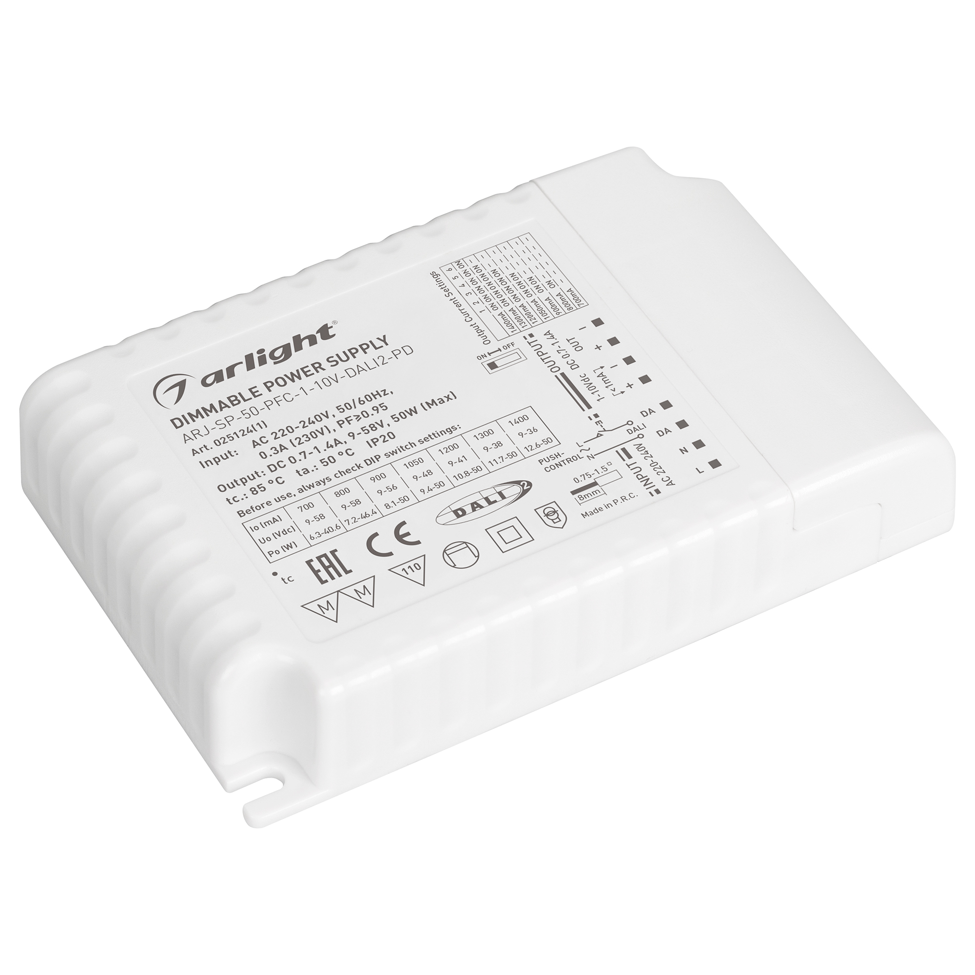 Фото товара Блок питания ARJ-SP-50-PFC-1-10V-DALI2-PD (50W, 700-1400mA) 025124(1)