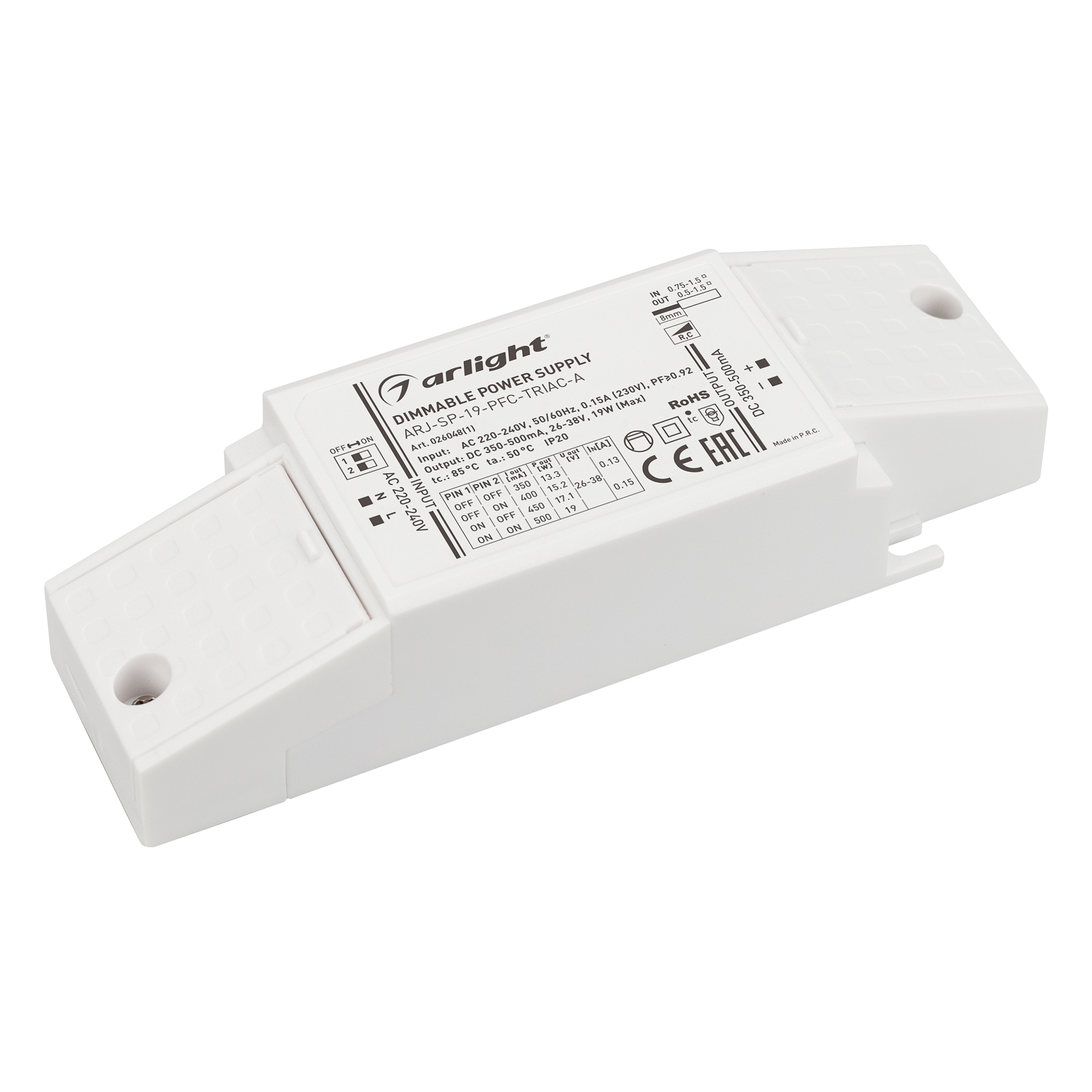 Фото товара Блок питания ARJ-SP-19-PFC-TRIAC-INS (19W, 26-38V, 0.35-0.5A) 026048(1)