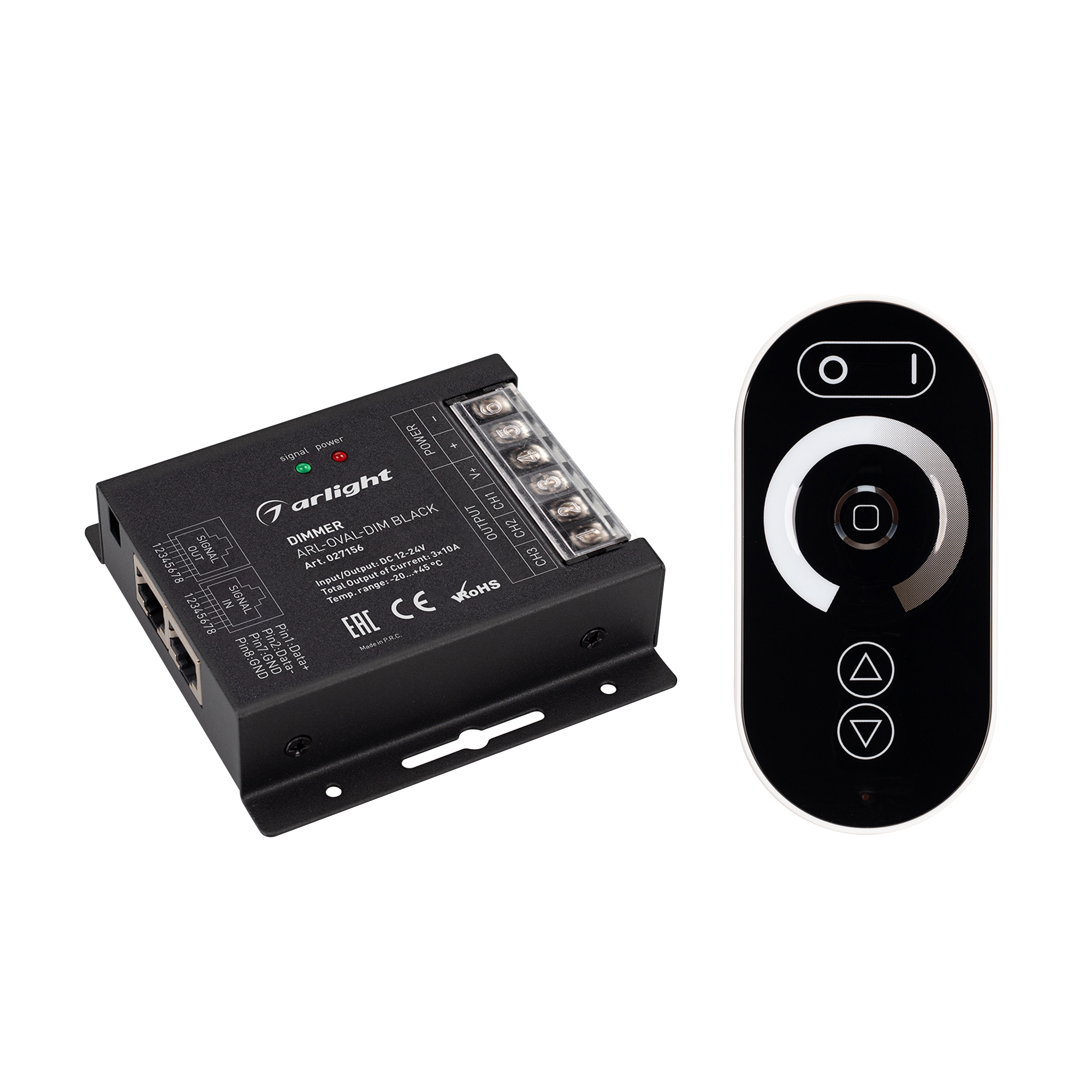 Фото товара Диммер ARL-OVAL-DIM Black (12-24V, 3x10A, ПДУ Овал, RF, RJ45) 027156