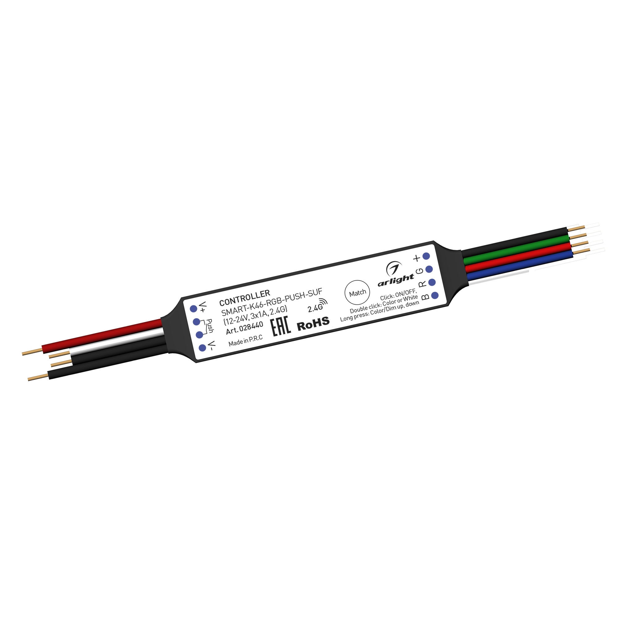 Фото товара Контроллер SMART-K46-RGB-PUSH-SUF (12-24V, 3x1A, 2.4G) 028440