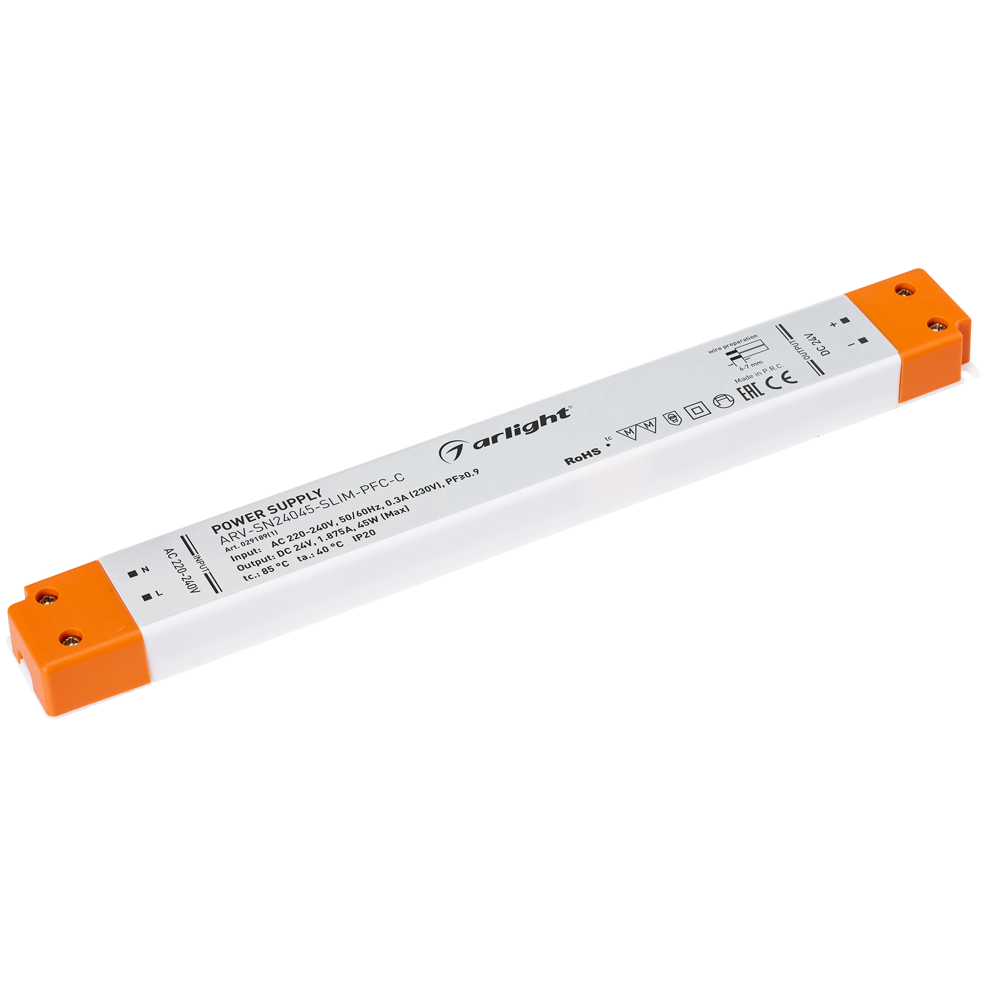 Фото товара Блок питания ARV-SN24045-SLIM-PFC-C (24V, 1.87A, 45W) 029189(1)