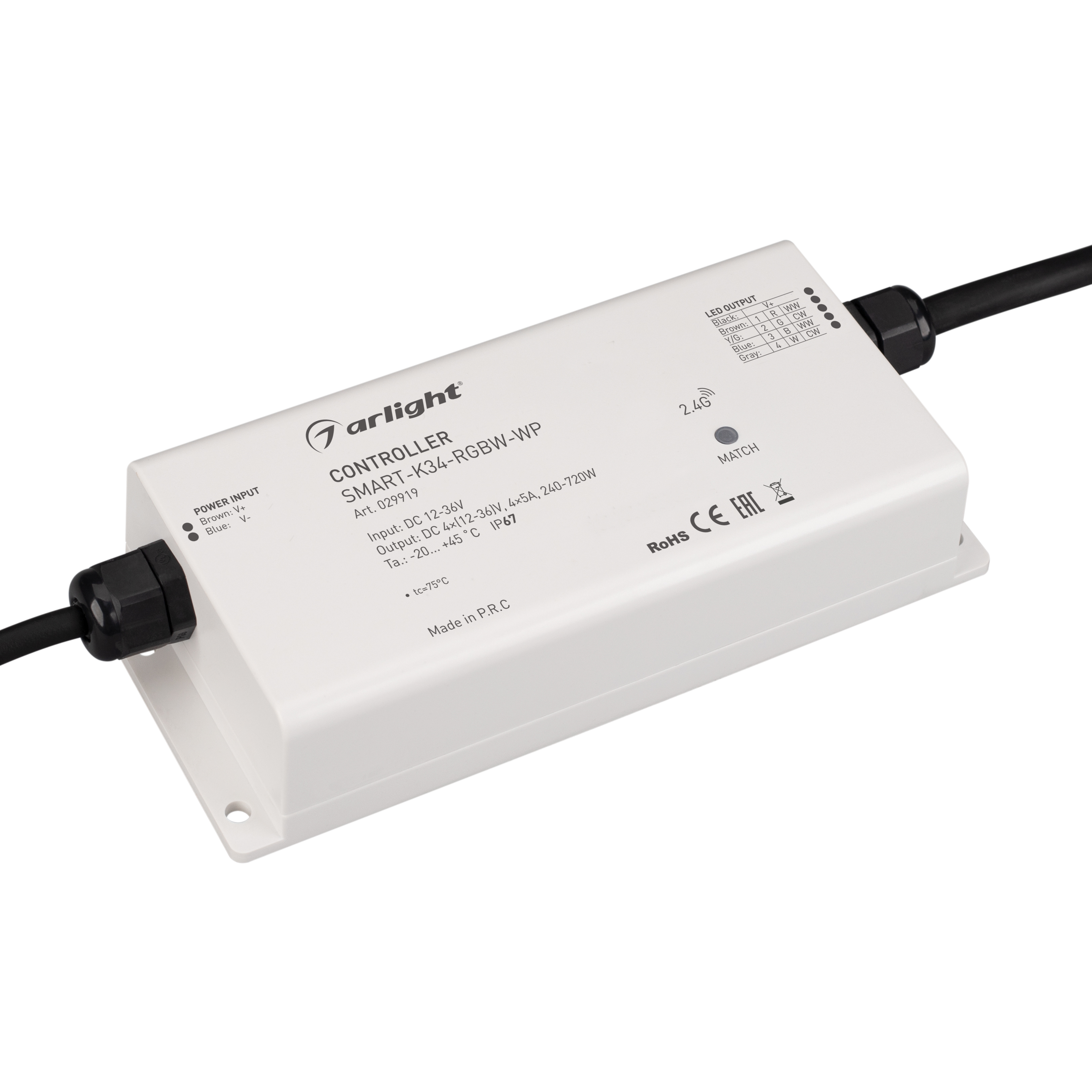 Фото товара Контроллер SMART-K34-RGBW-WP (12-36V, 4x5A, 2.4G) 029919