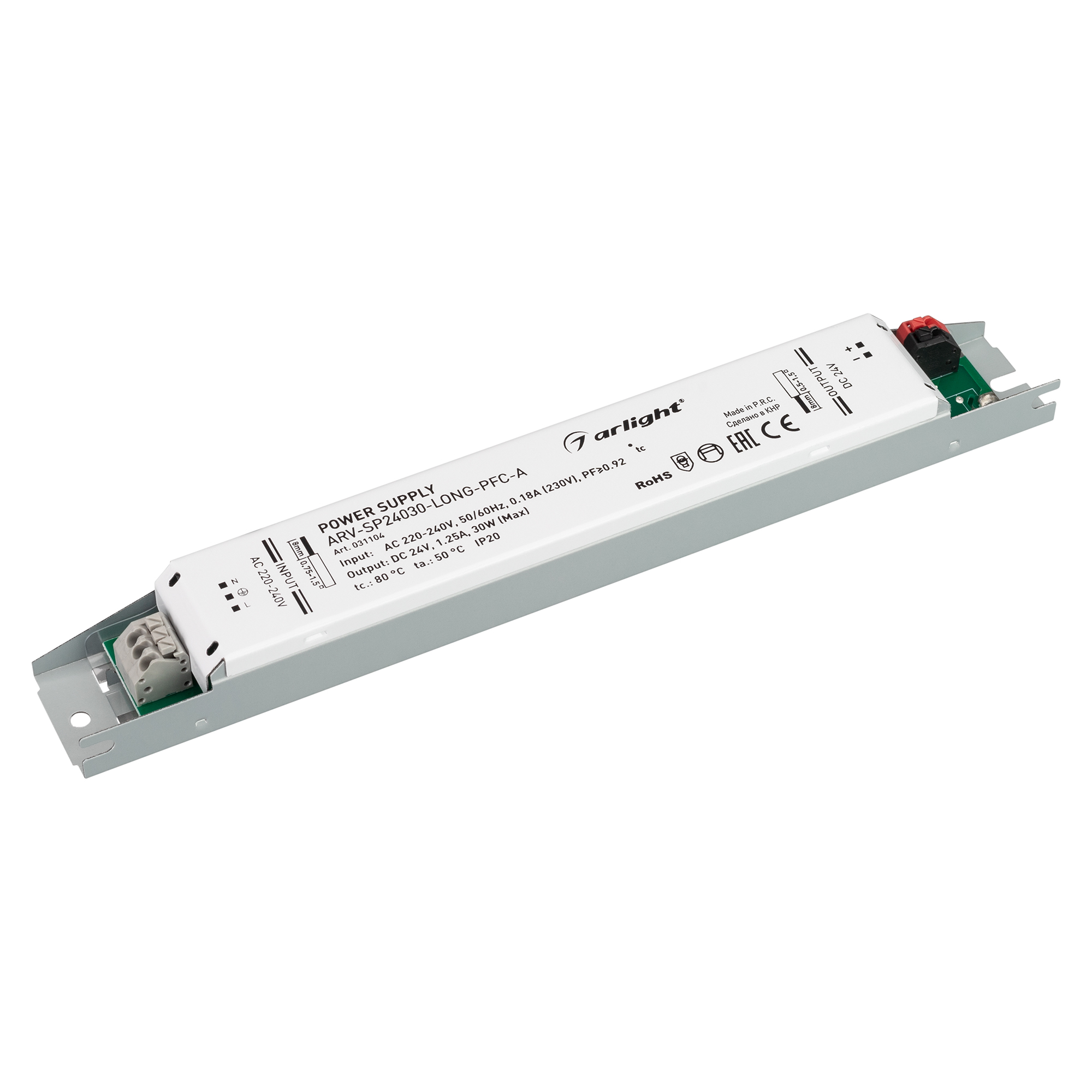 Фото товара Блок питания ARV-SP24030-LONG-PFC-A (24V, 1.25A, 30W) 031104