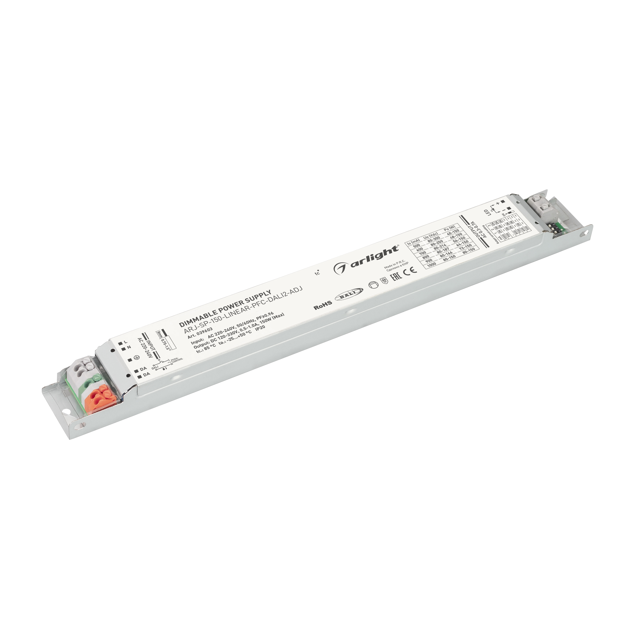 Фото товара Блок питания ARJ-SP-150-LINEAR-PFC-DALI2-ADJ (150W, 120-330V, 0.5-1.0A) 039603