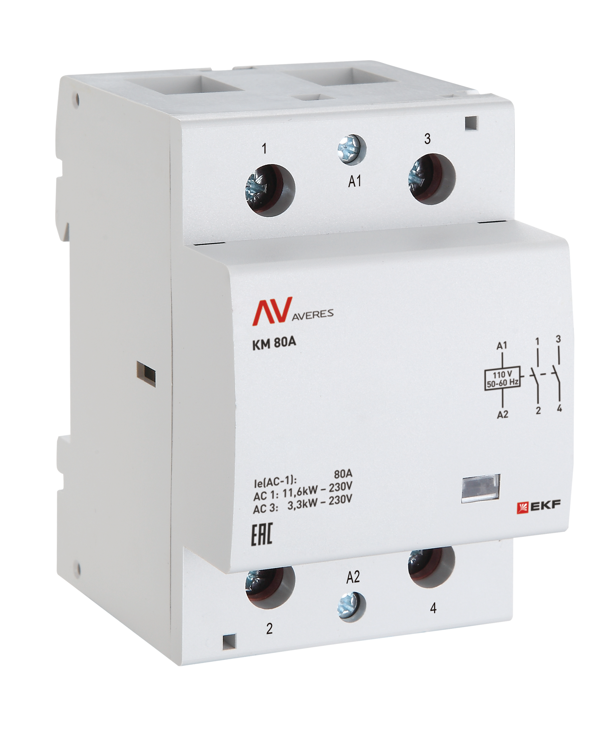 Контактор модульный КМ 63А 4NO 230VAC (3 мод.) AVERES EKF