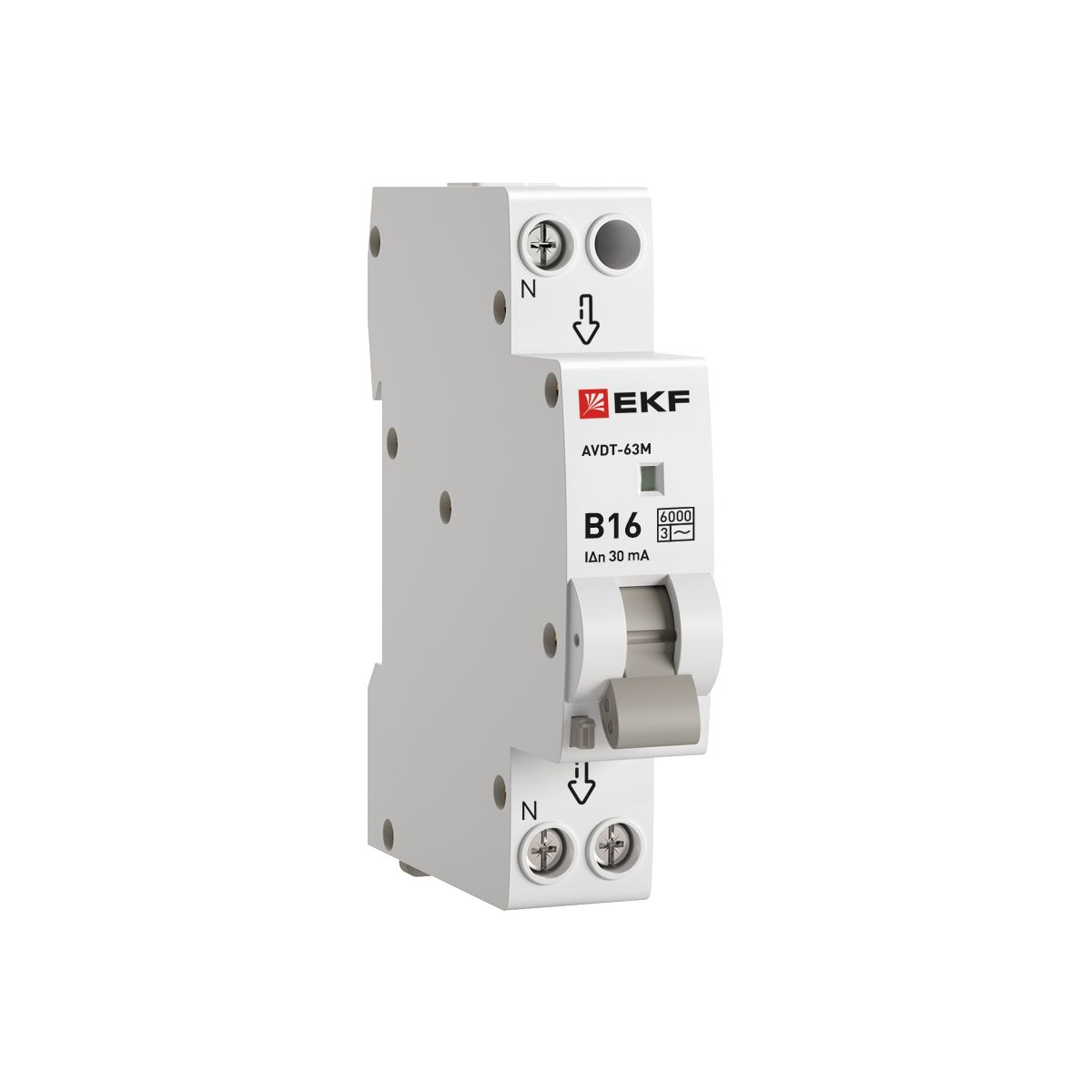 Фото товара Дифференциальный автомат АВДТ-63М 16А/ 30мА (1мод., хар.B, электронный тип AС) 6кА PROxima DA63M-16B-30