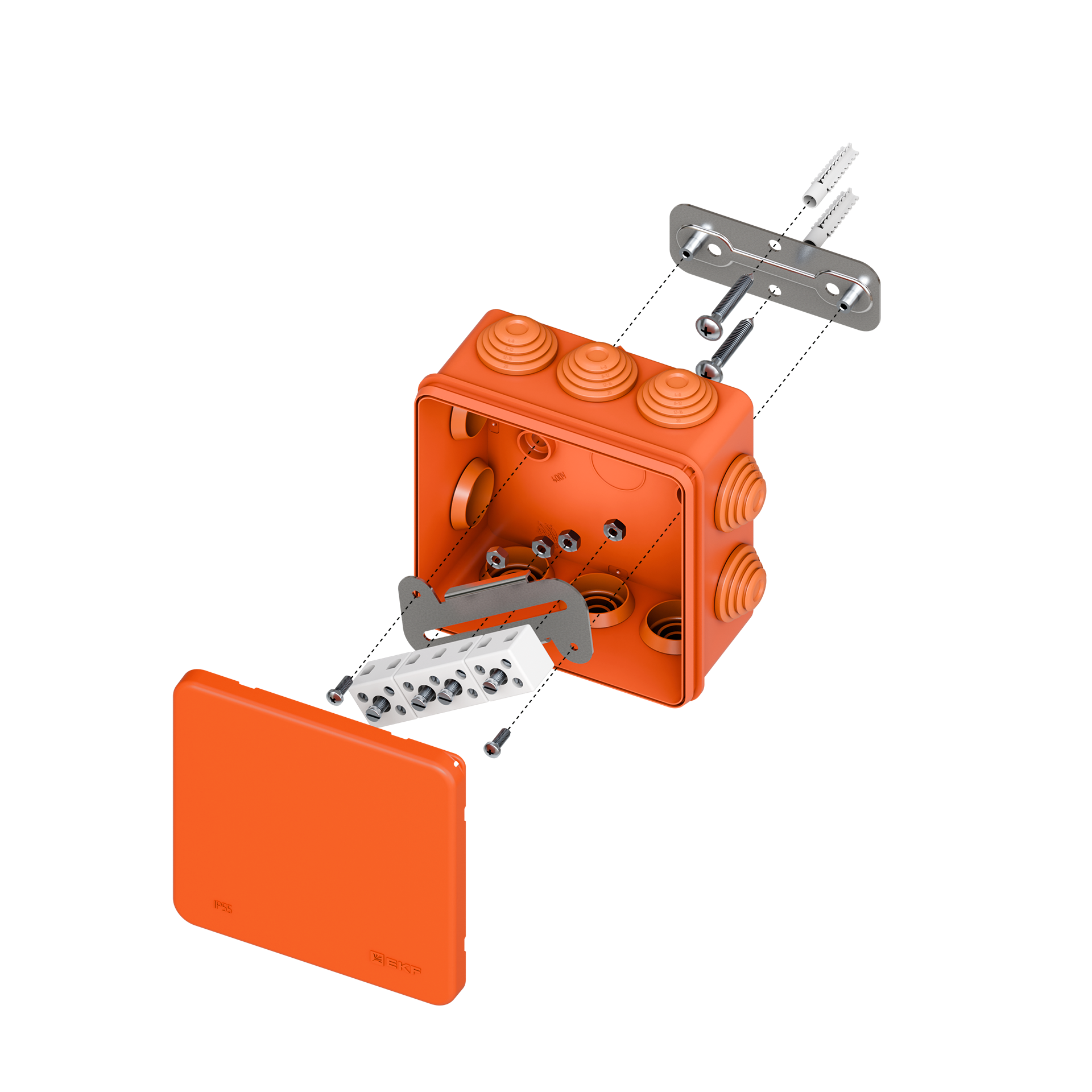 Коробка огнестойкая E45 100x100x50мм с клеммниками 7 полюсов 0,5-6мм2 IP55 HF EKF plc-kmfr-100-706