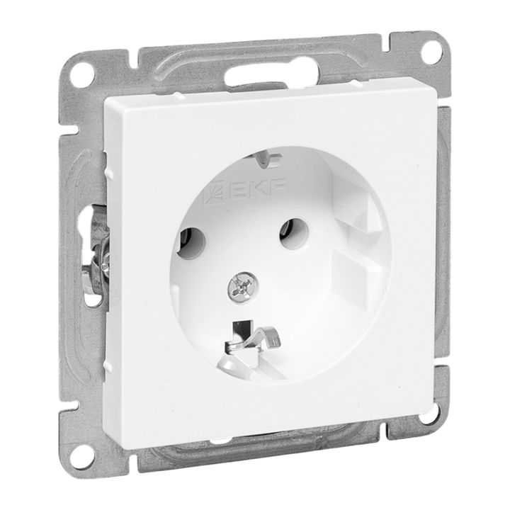 Механизм розетки, 16А, с заземлением, без шторок, белый Эпика EKF UP1-SOW-110
