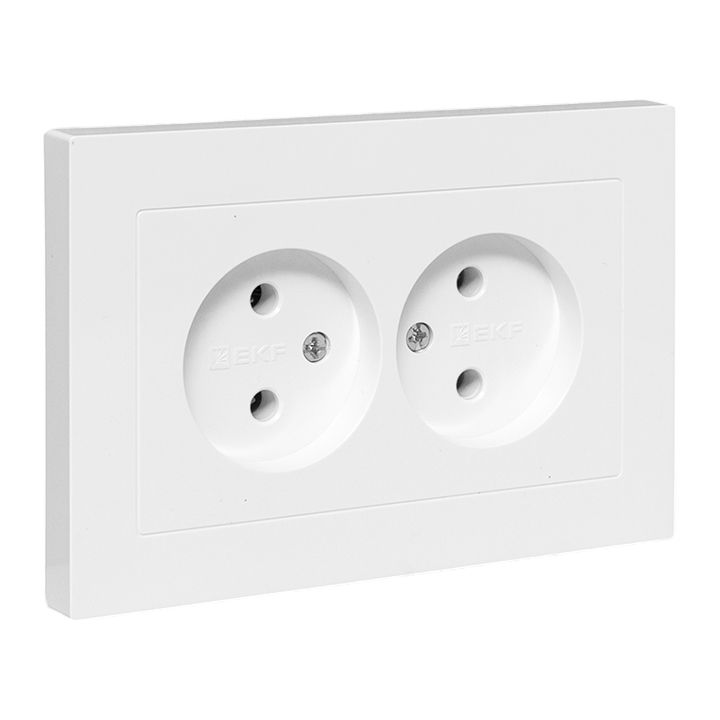 Механизм розетки двойной, 16А, без заземления, без шторок, с рамкой, белый Эпика EKF UP1-SOW-200