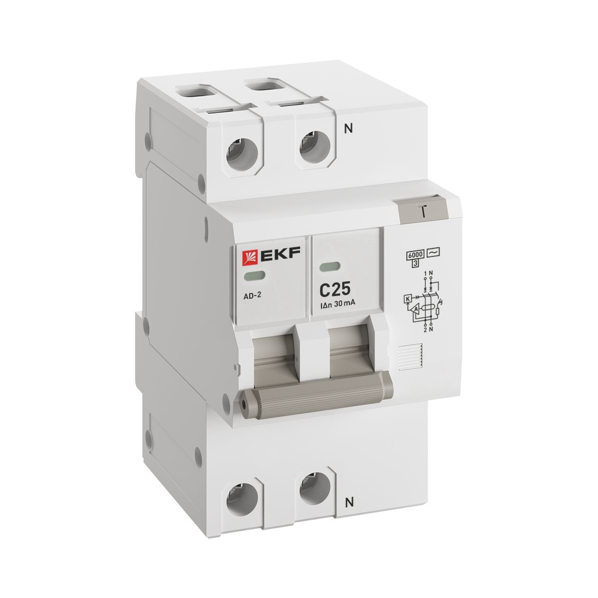 Дифференциальный автомат АД-2 25А/ 30мА (хар. C, AC, электронный) 6кА PROxima DA2-6-25-30-pro