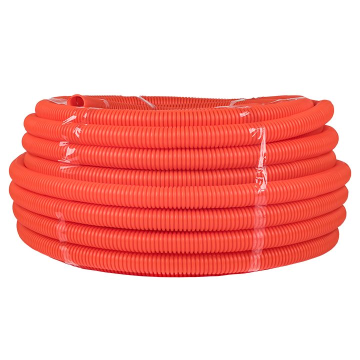 Труба гофр. ПНД тяжелая с протяжкой d32 мм (25 м) оранжевая Plast tpnd-32-to