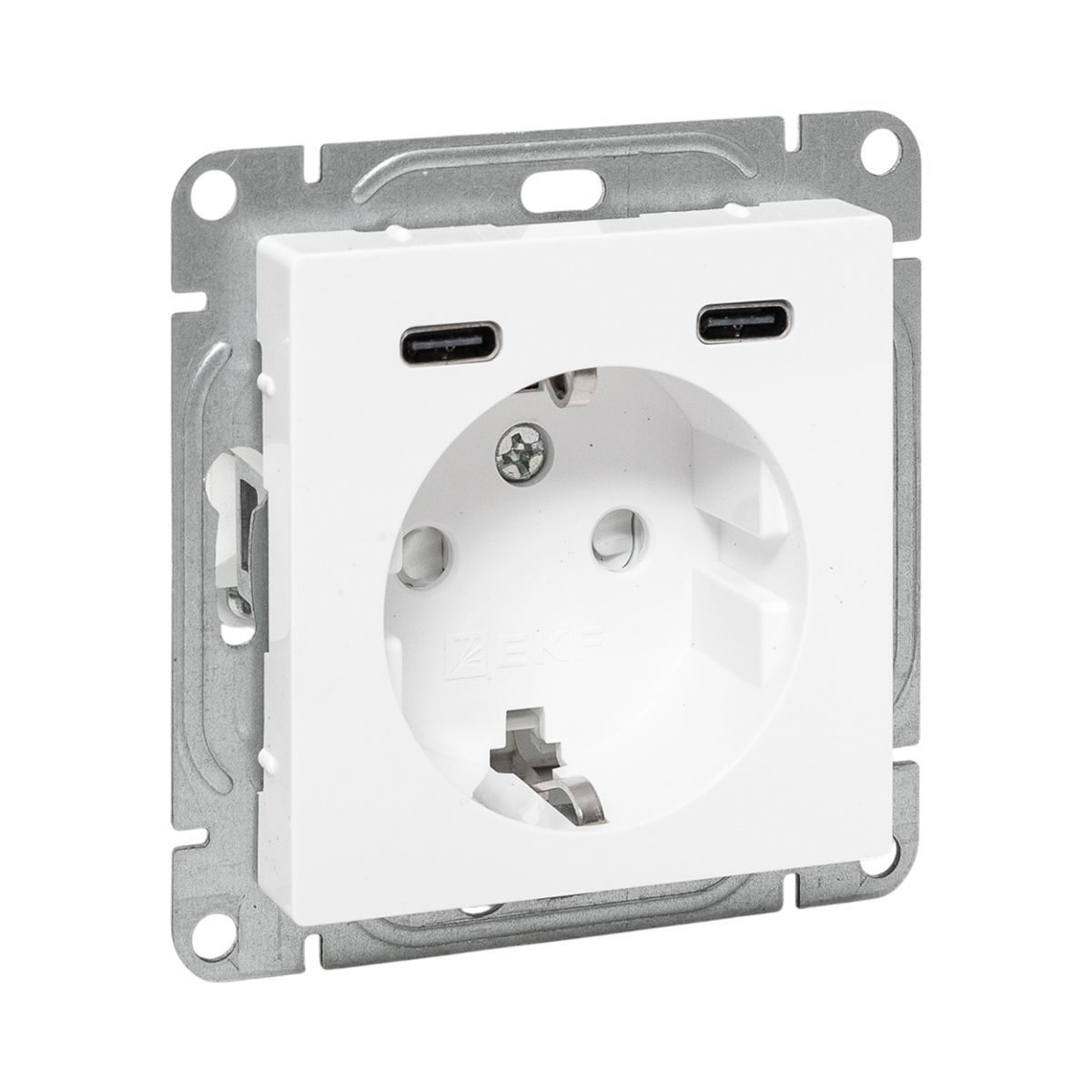 Механизм розетки с USB-C - 2шт, 16А, с заземлением, со шторками, белый Эпика EKF UP1-SOW-111-2USBC