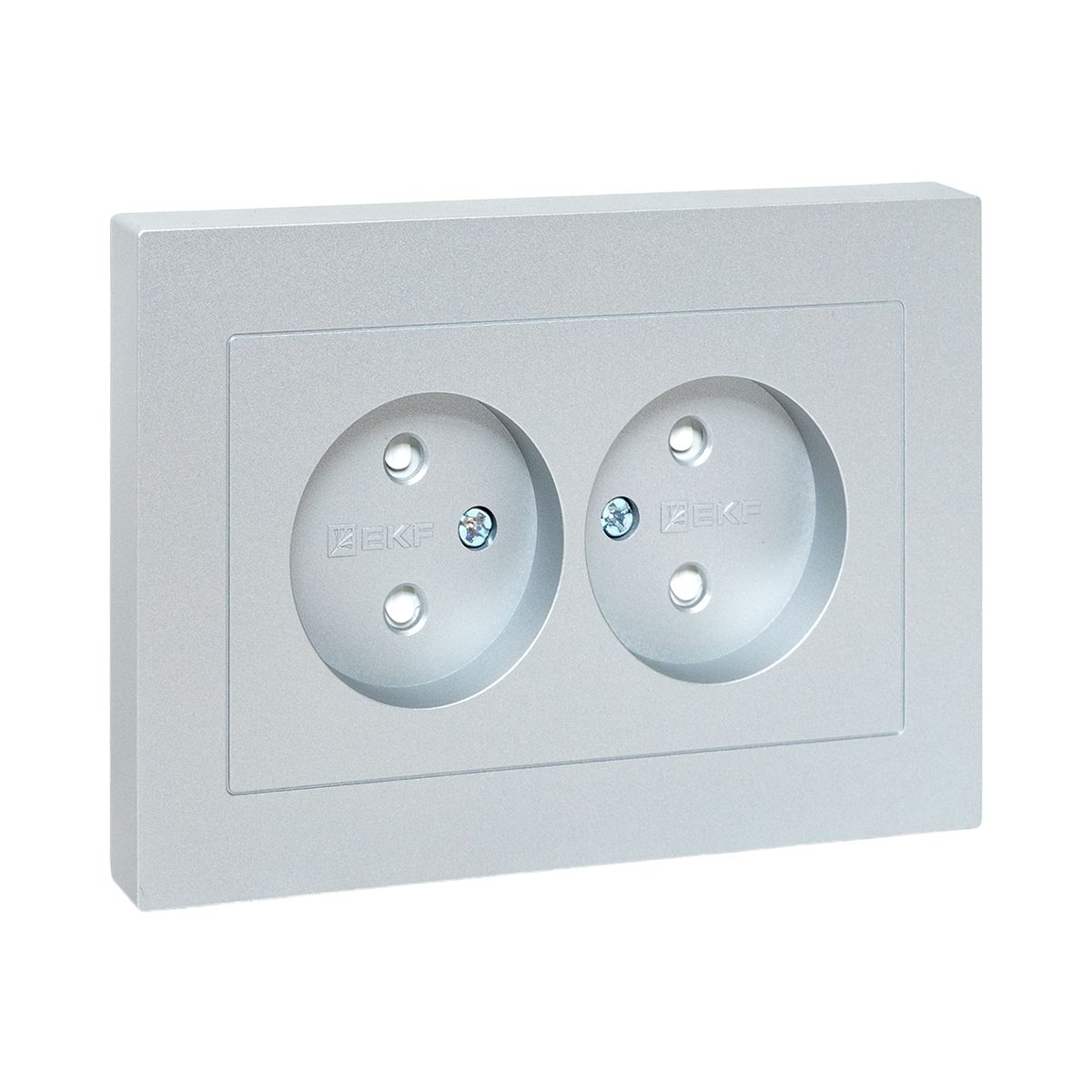 Механизм розетки двойной, 16А, без заземления, со шторками, с рамкой, алюминий Эпика EKF UP1-SOA-201