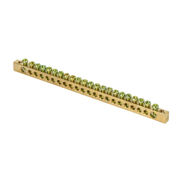 Фото товара Шина PEN "ноль-земля" (8х12мм) 22 отверстия латунь крепеж по краям PROxima sn0-125-22-k