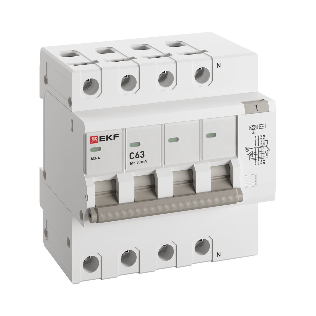 Дифференциальный автомат АД-4 63А/ 30мА (хар. C, AC, электронный) 6кА PROxima DA4-6-63-30-pro
