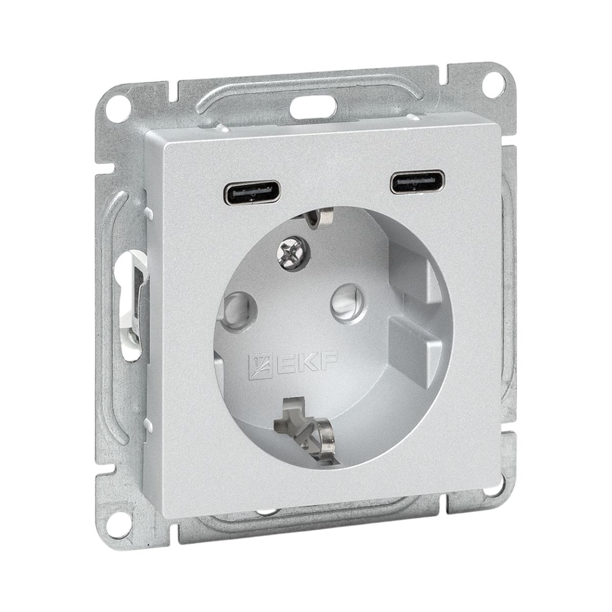 Механизм розетки с USB-C - 2шт, 16А, с заземлением, со шторками, алюминий Эпика EKF UP1-SOA-111-2USBC
