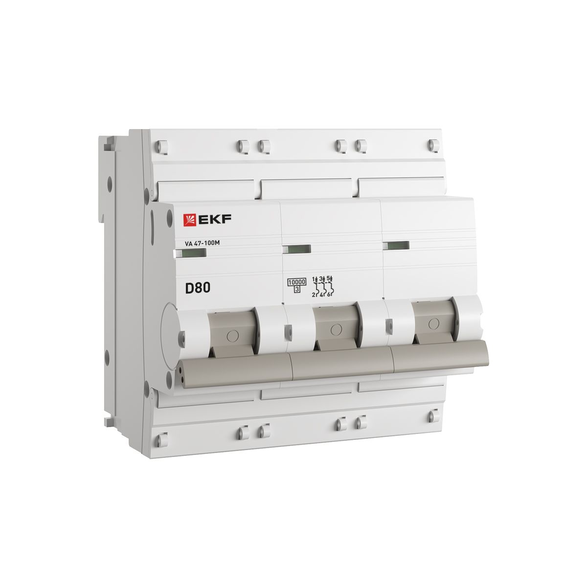 Фото товара Автоматический выключатель 3P 80А (D) 10kA ВА 47-100M без теплового расцепителя PROxima mcb47100m-3-80D-pro