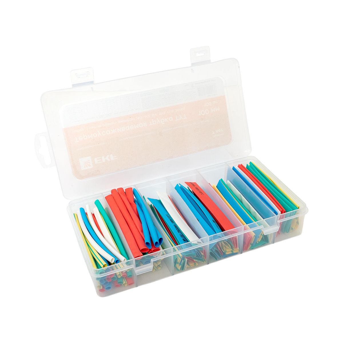 Набор трубок термоусадочных ТУТ 4/2; 6/3; 8/4; 10/5; 12/6; 20/10 100мм бокс 5 цветов 105шт PROxima tut-n-5-r