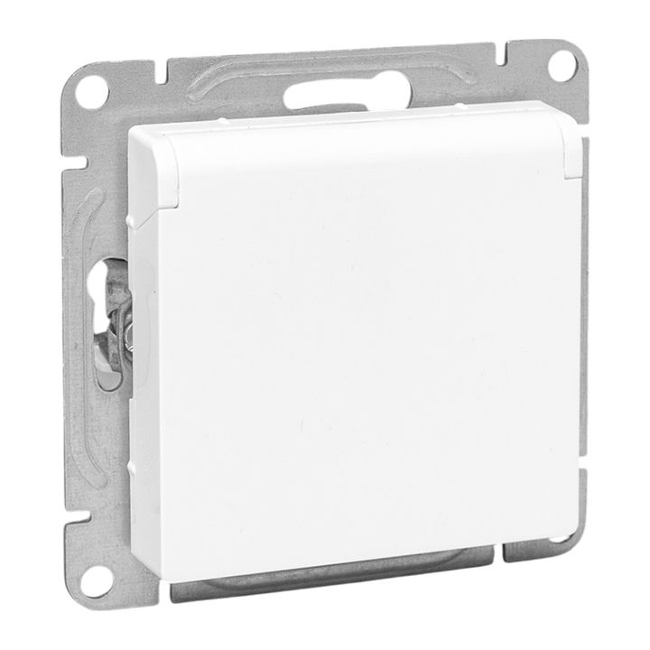 Механизм розетки, 16А, IP44, с заземлением, со шторками, c крышкой, белый Эпика EKF UP1-SOW-111-44