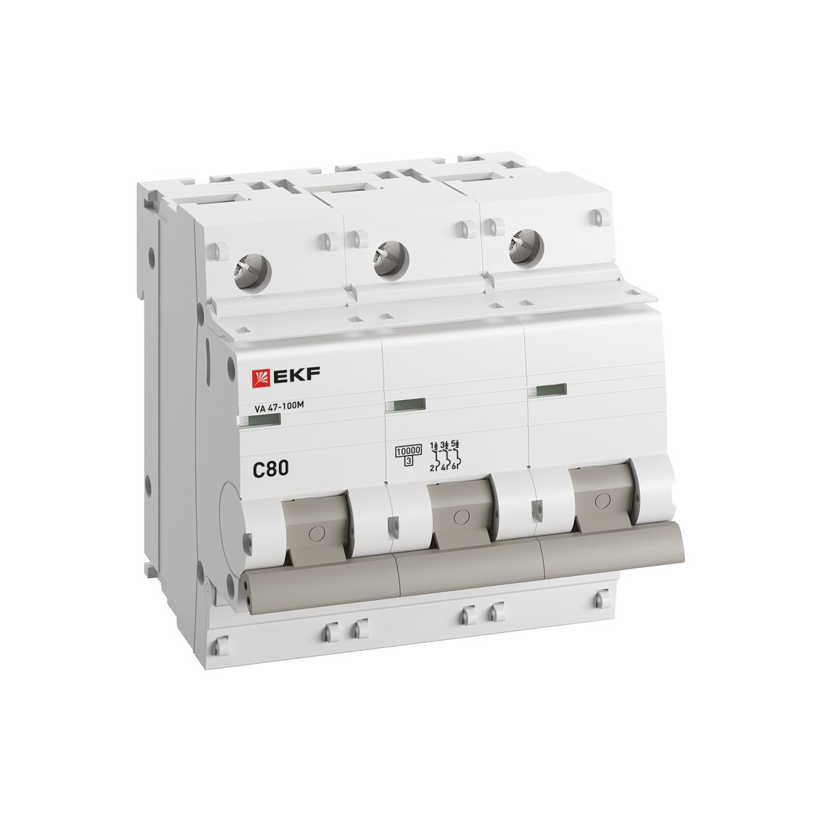 Фото товара Автоматический выключатель 3P 80А (C) 10kA ВА 47-100M без теплового расцепителя PROxima mcb47100m-3-80C-pro