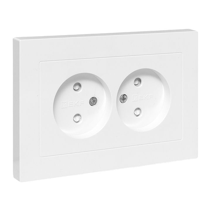 Механизм розетки двойной, 16А, без заземления, со шторками, с рамкой, белый Эпика EKF UP1-SOW-201
