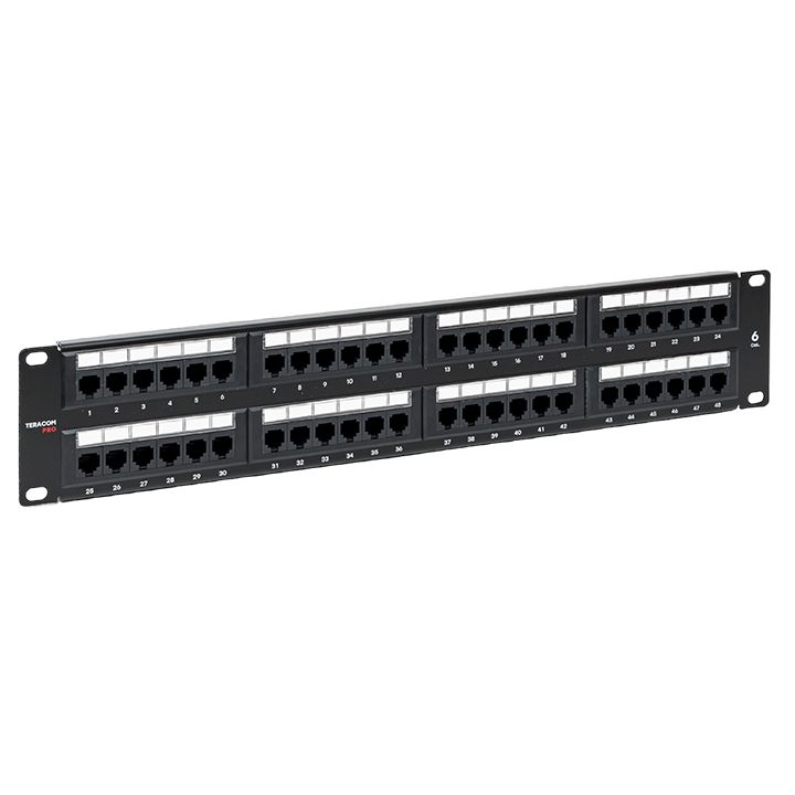 Фото товара Патч-панель TERACOM PRO 19"" Cat.6 2U неэкранированная UTP 48 портов RJ-45 Dual IDC TRP-PPNL-6UTP-2U48