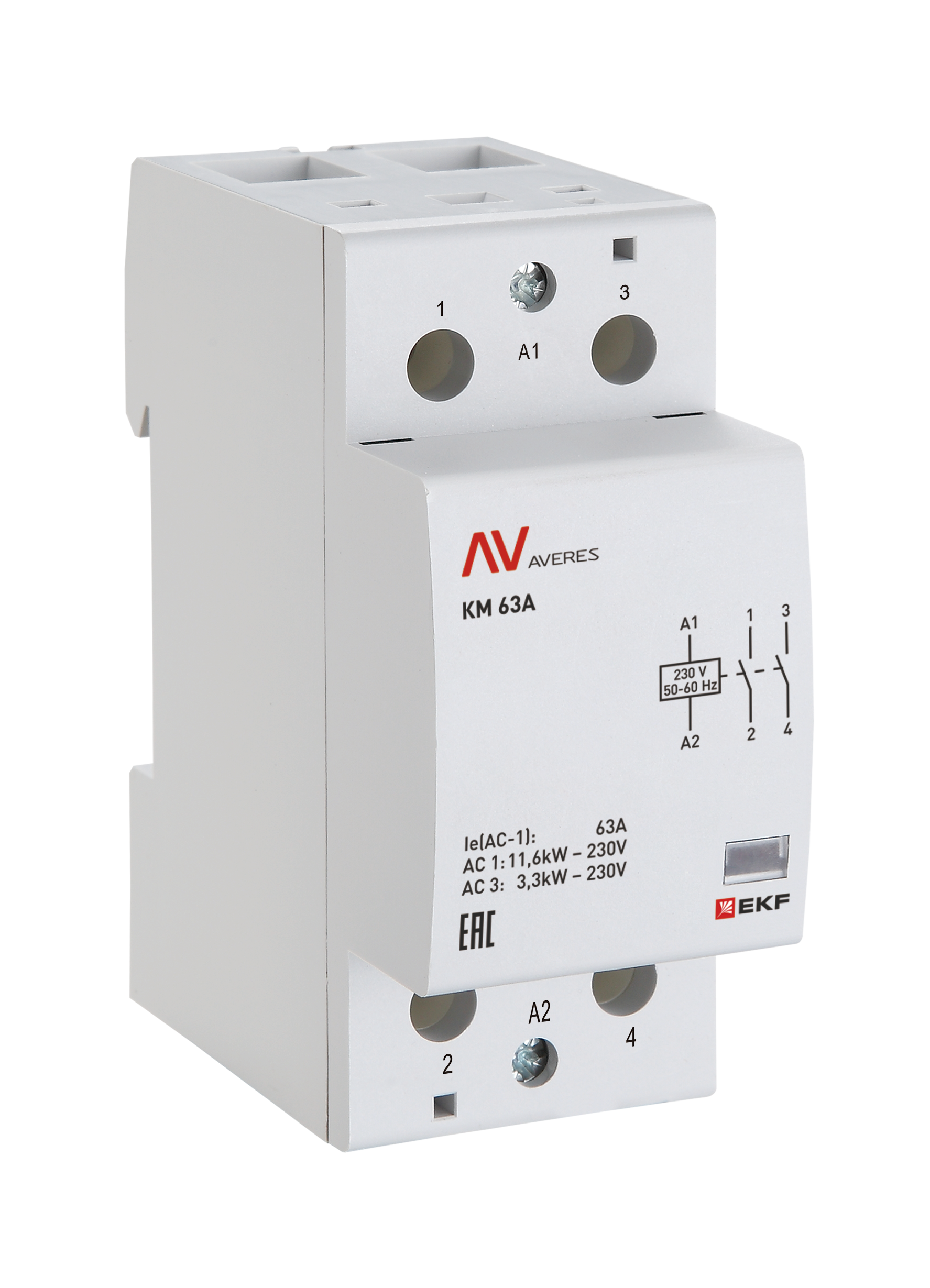 Контактор модульный КМ 63А 2NО 230VAC (2 мод.) AVERES EKF