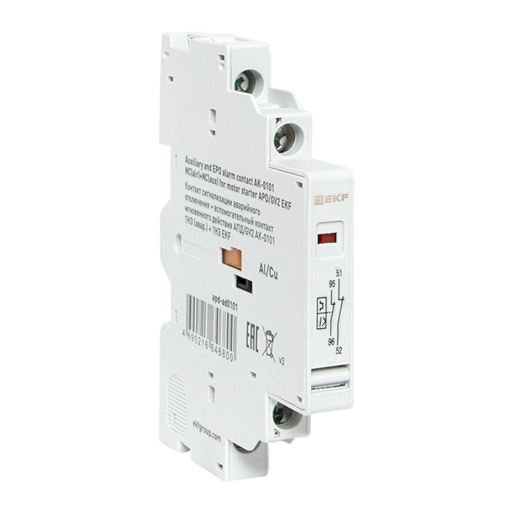 Фото товара Контакт сигнализации аварийного отключения + вспомогательный контакт мгновенного действия АПД/GV2 АК-0101 1НЗ (авар.) + 1НЗ EKF apd-ad0101