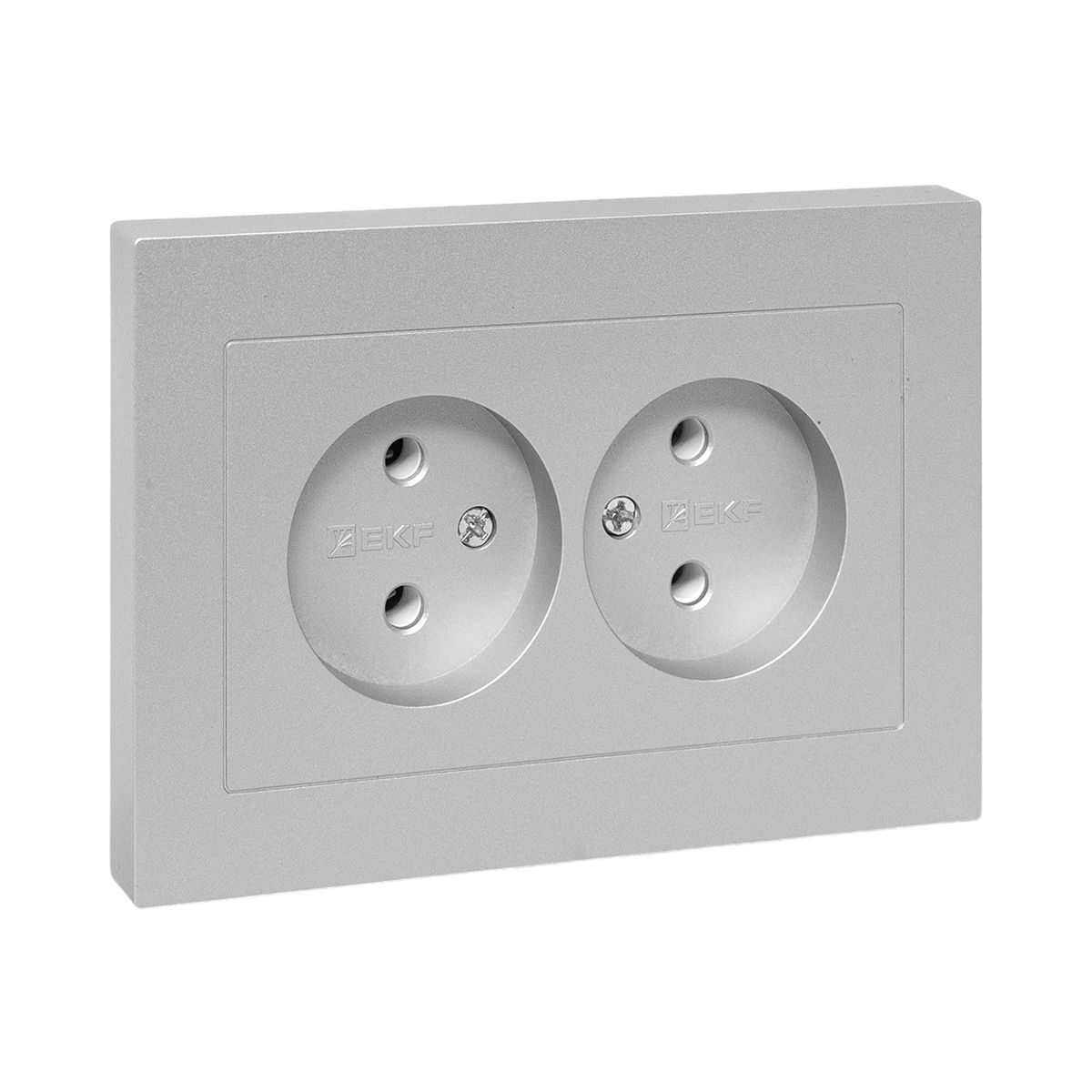 Механизм розетки двойной, 16А, без заземления, без шторок, с рамкой, алюминий Эпика EKF UP1-SOA-200
