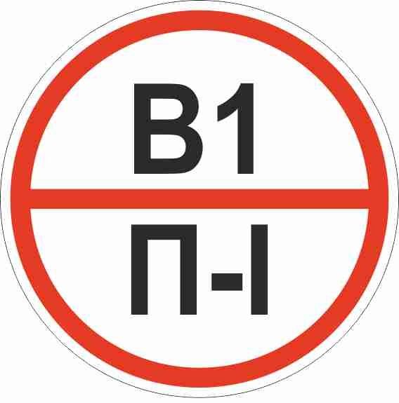 Фото товара Знак пластик "Категории помещения по взрывопожарной и пожарной опасности В1 П-I" (200x200) ГОСТ 12.4.026-2015 EKF PROxima