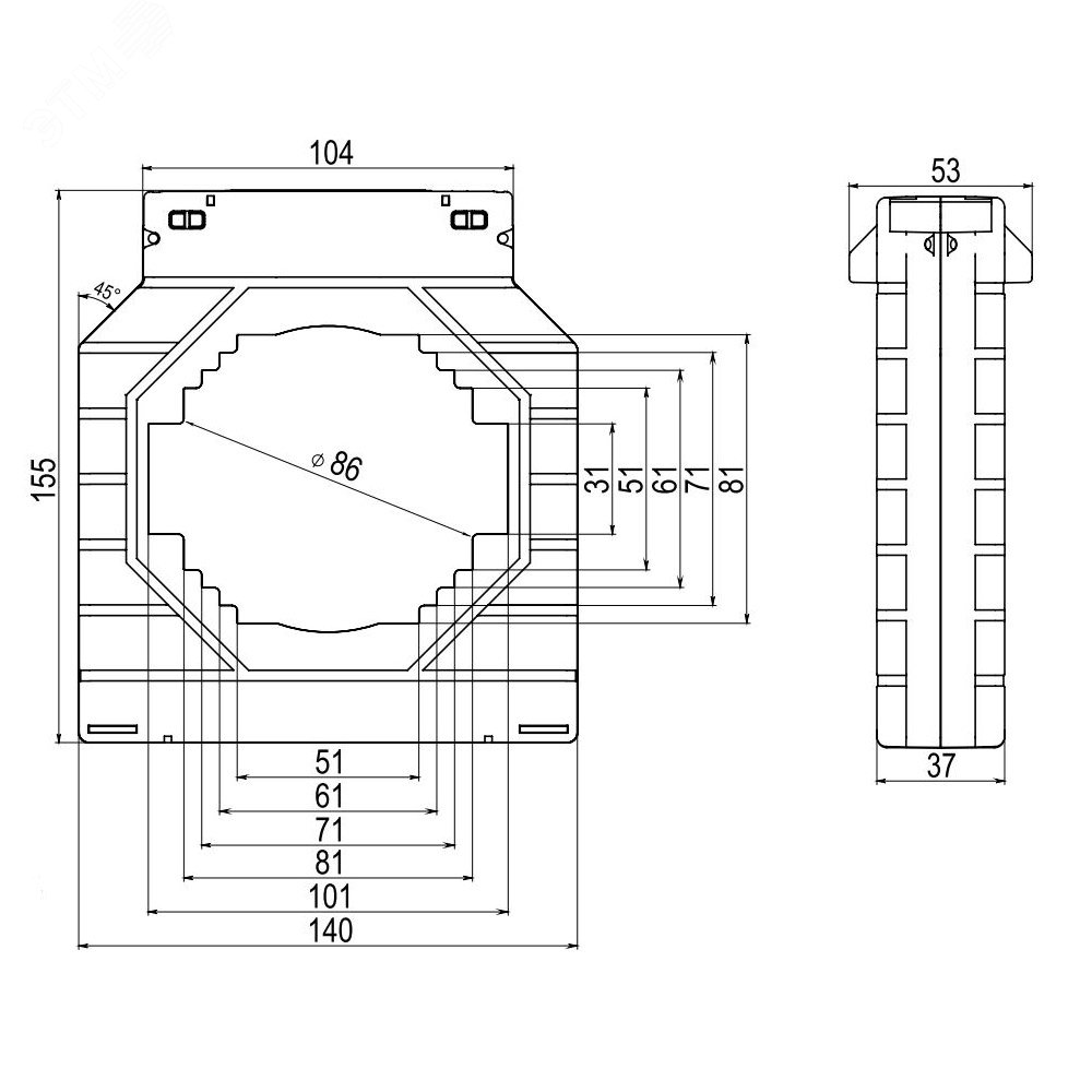 Фото товара Трансформатор тока CT100 2000/5А, класс точности - 0.5S, мощность - 15ВА CT100-2000-0.5S-15