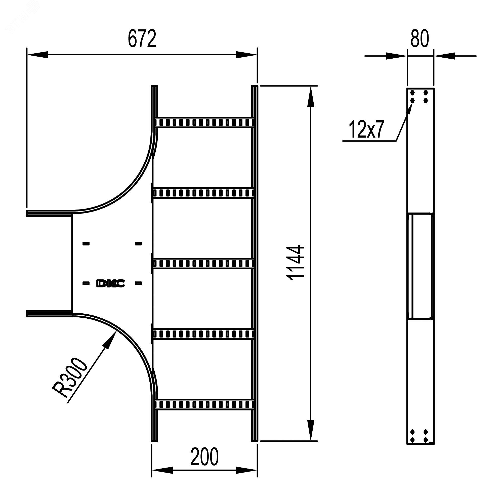 Ответвитель Т-образный 80х200 R-300 в комплекте с крепежными элементами и соединительными пластинами, необходимыми для монтажа LT8302K