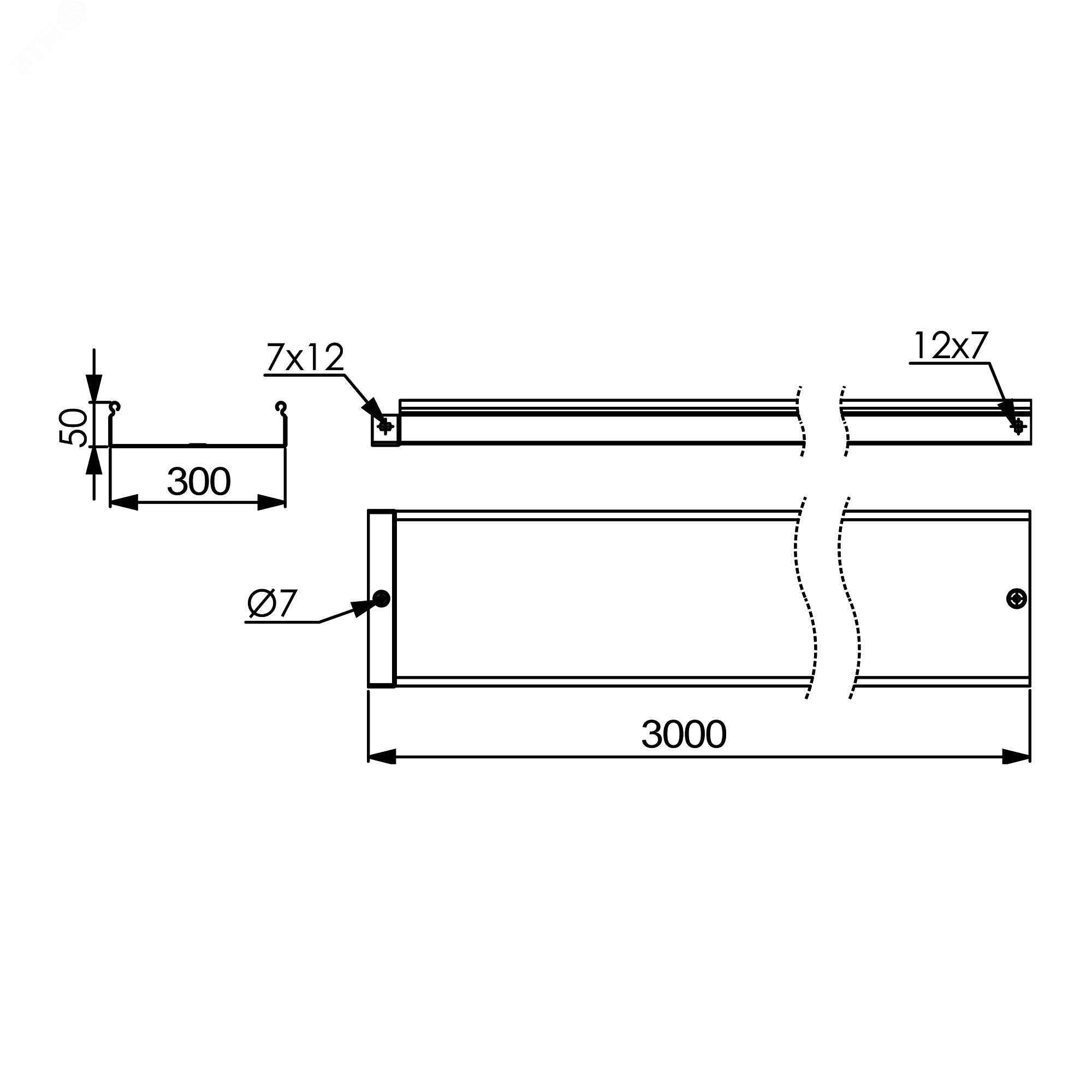 Лоток неперфорированный 300х50 L=3000мм толщина 1.0мм горячеоцинкованный 3502510HDZ