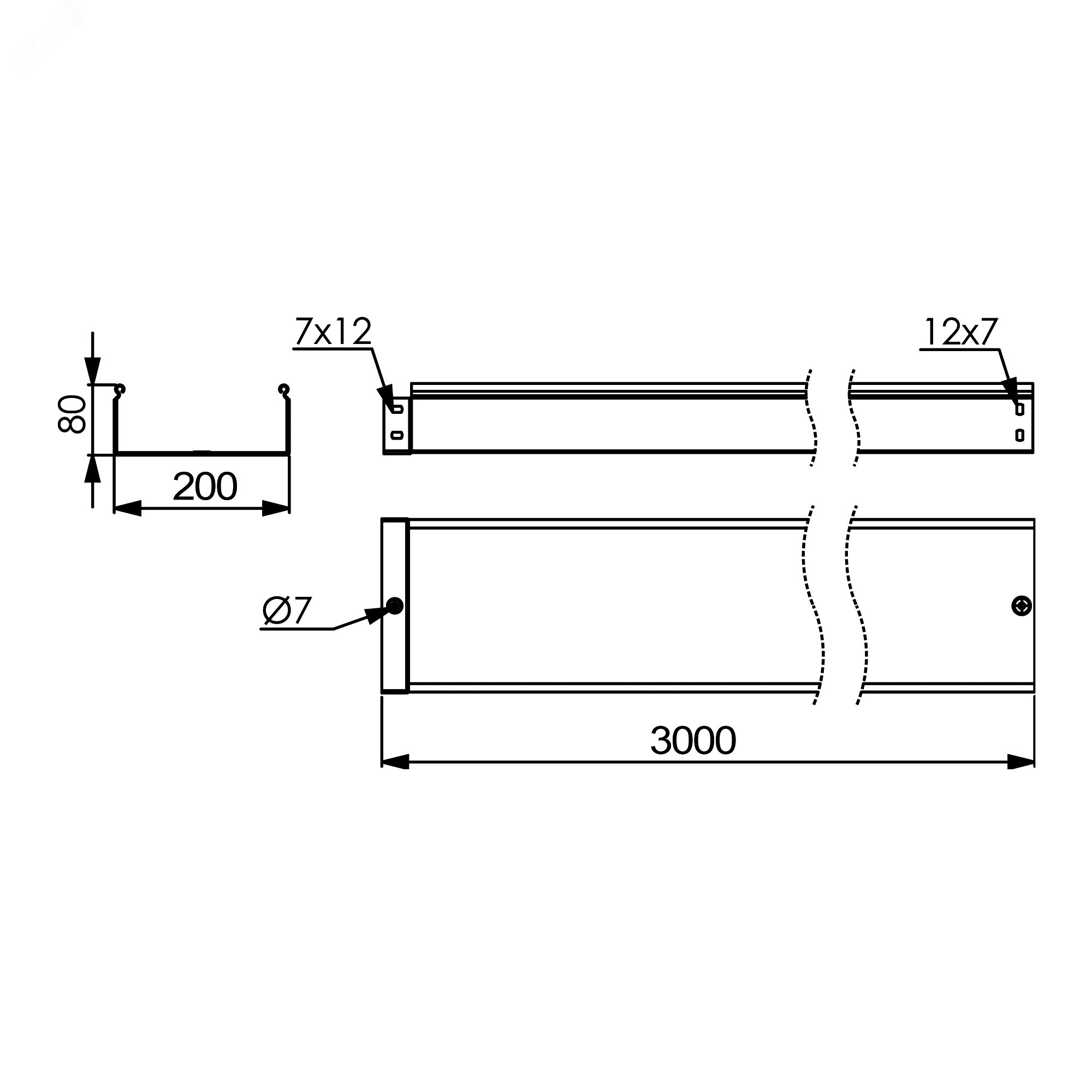 Лоток неперфорированный 200х80 L=3000мм толщина 1.2мм горячеоцинкованный 3506412HDZ