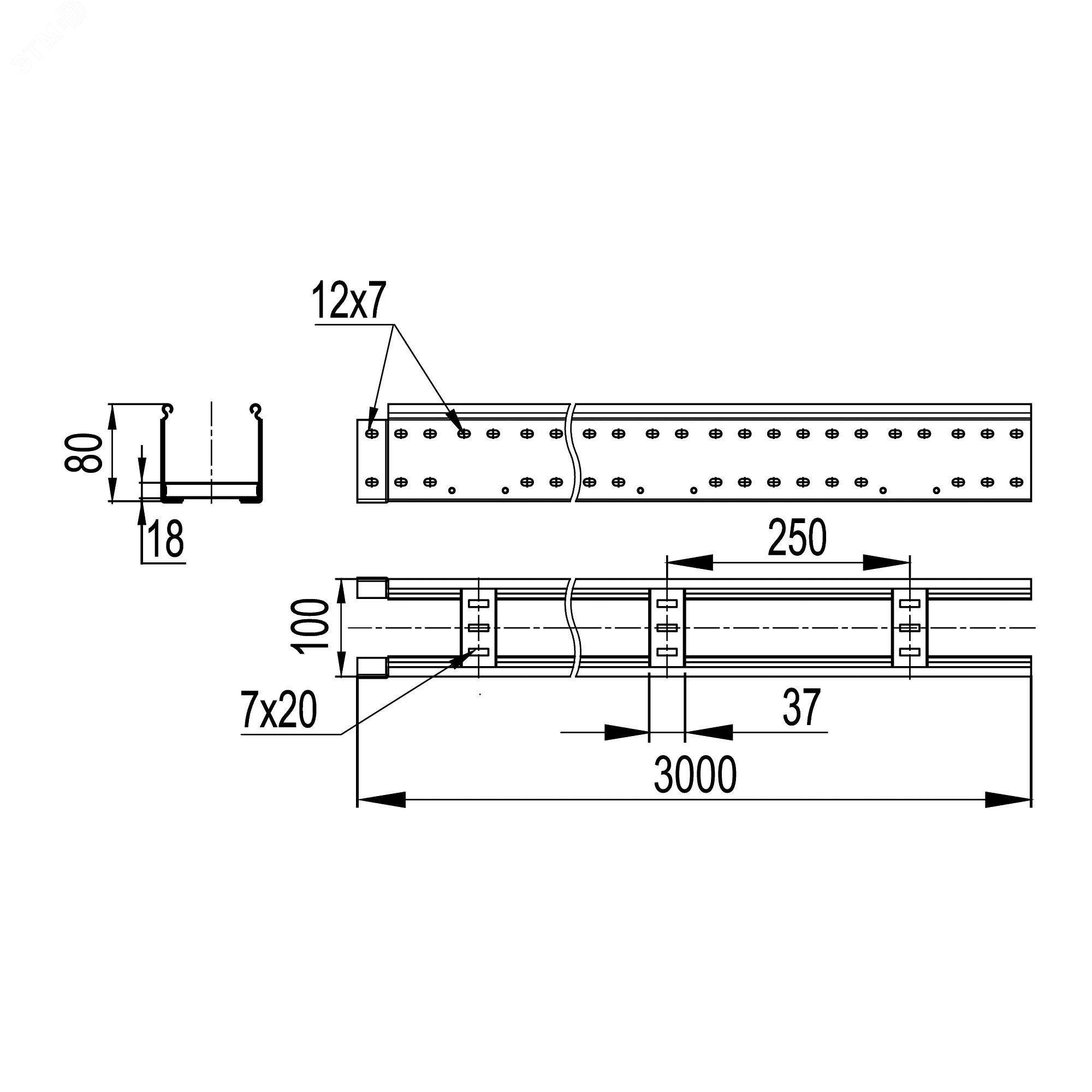 Лоток лестничный 80х100х3000мм LL8010