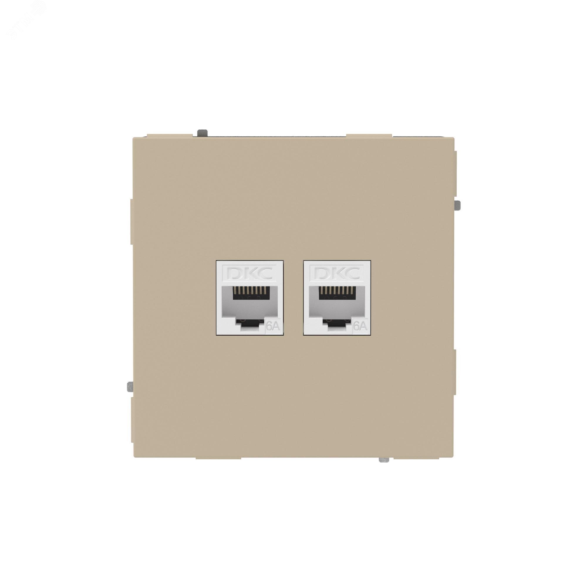 Компьютерная розетка RJ-45 без шторки, кат.6А двойная, KANT, ванильный марципан 7015674