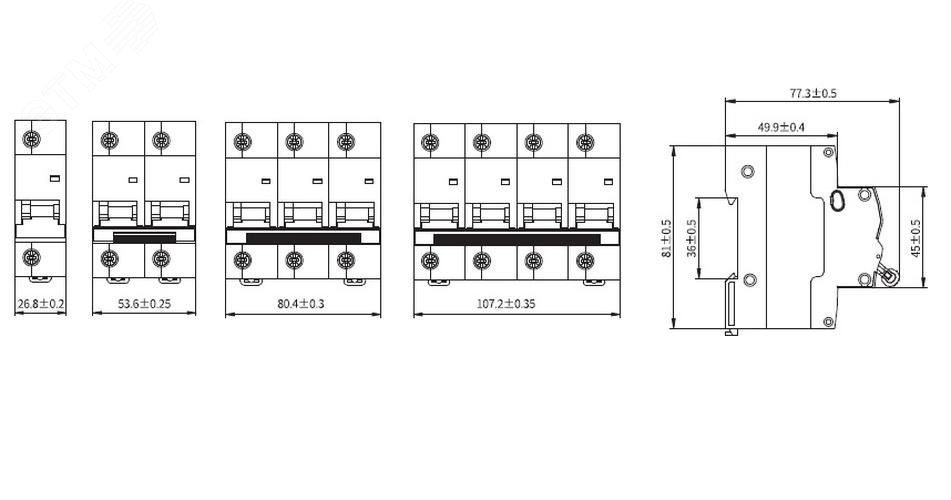 Выключатель автоматический модульный YON maxтипа MD125H,10кА,3 полюса, хар-ка C,80А MD125H-3PC80