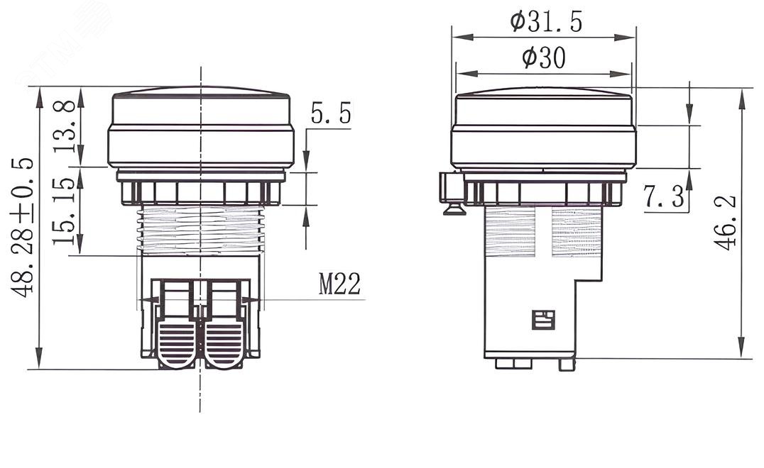 Сигнальный индикатор со  встроенным диодом 220В, зеленый M22L-F220GPP