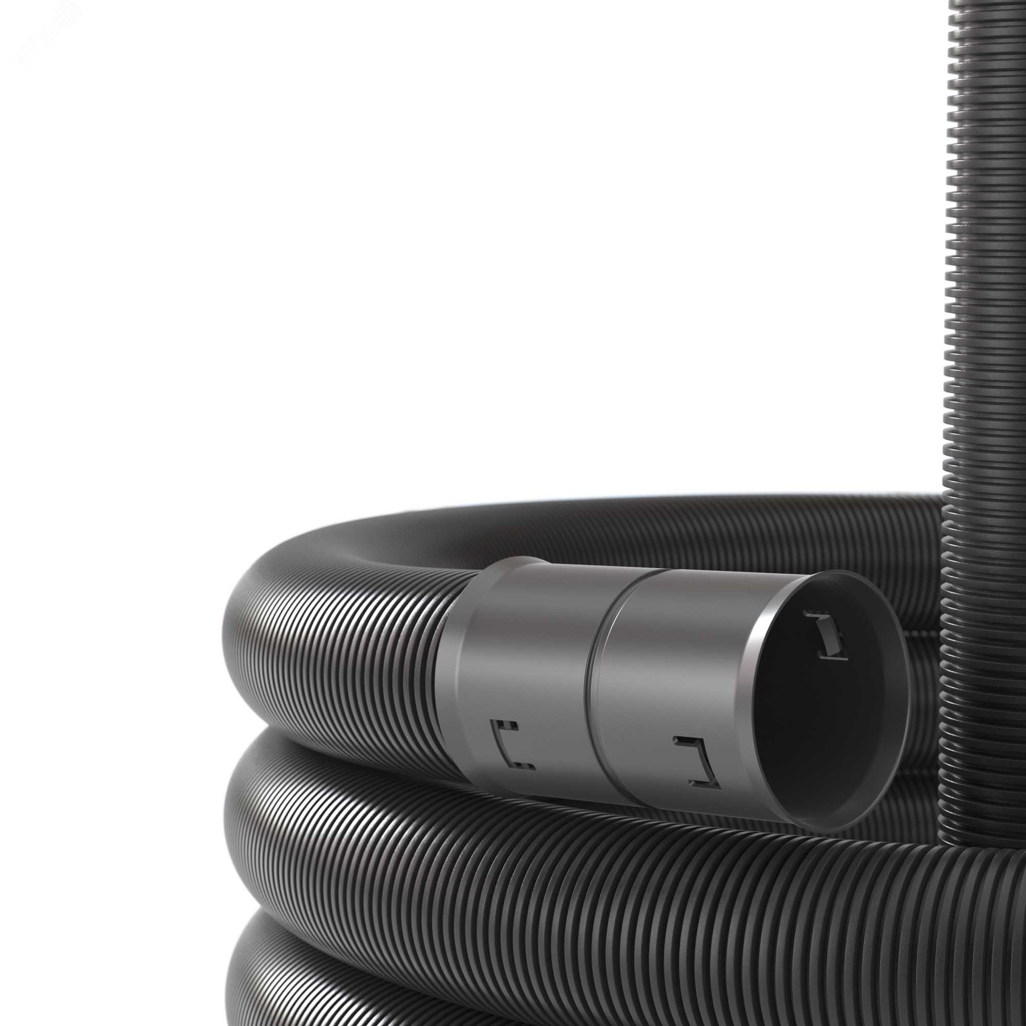 Двустенная труба ПНД гибкая для открытой прокладки д.125мм, SN8, 720Н, ПВ-0, УФ, с протяжкой, в бухте 40м, цвет черный 151912