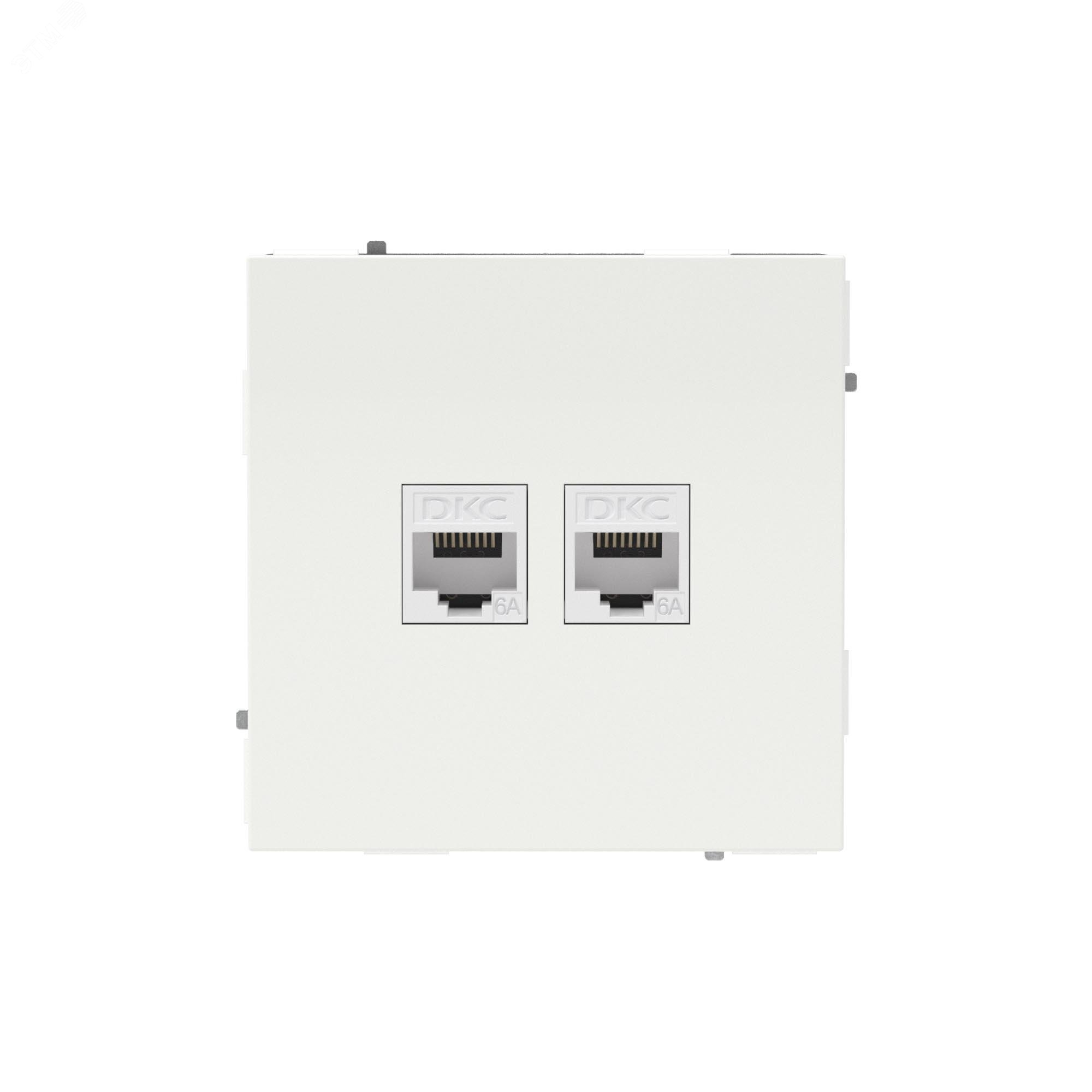 Компьютерная розетка RJ-45 без шторки, кат.6А двойная, KANT, белая магнолия 7000674