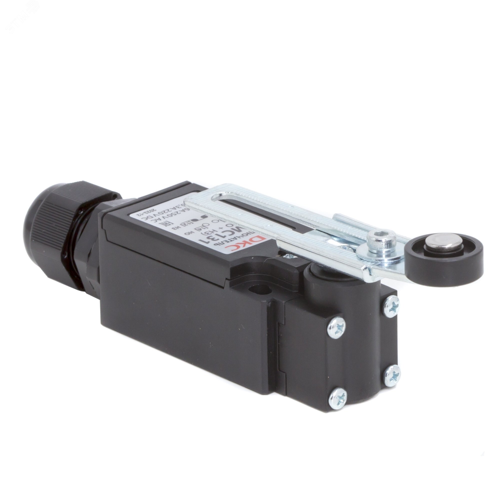 Концевой выключатель с двумя контактами, нормально открытый + нормально закрытый (NO+NC). С поворотным регулируемым рычажным роликом R5MC131