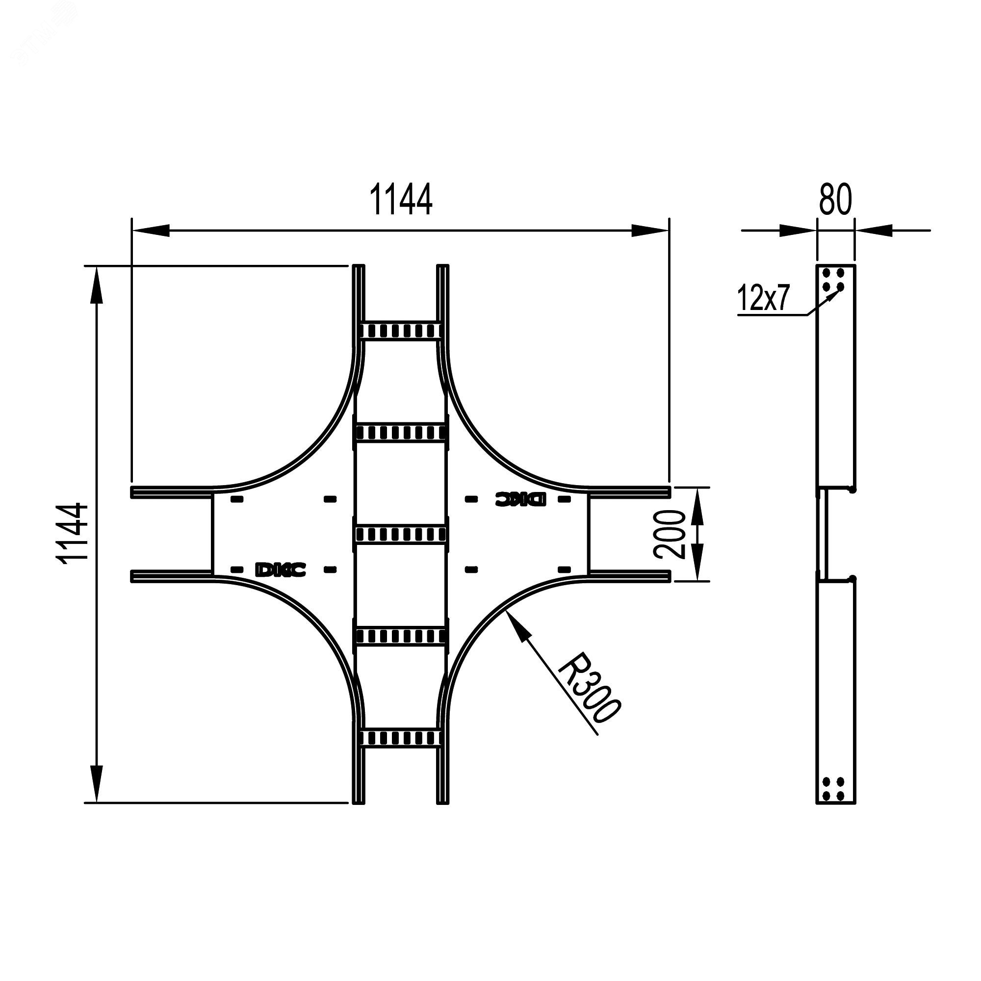 Ответвитель Х-образный 80х200 R300 лонжерон 1,5 мм в комплекте крепежные элементы соединительные пластины LIX8302K