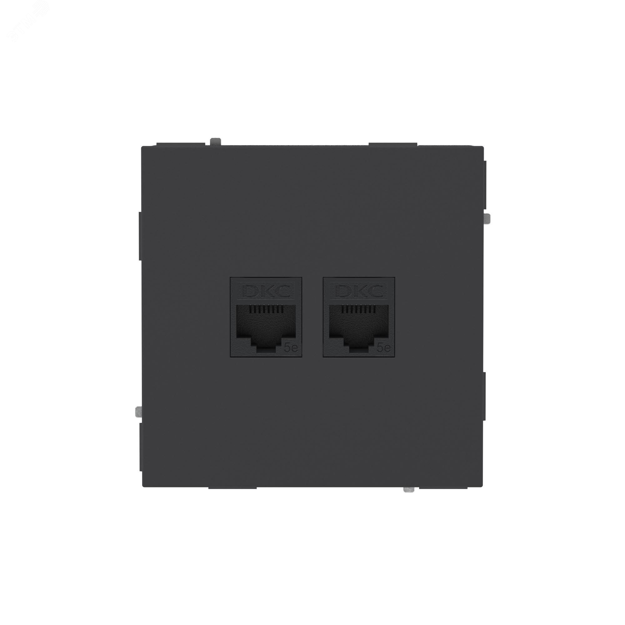 Компьютерная розетка RJ-45 без шторки, кат.5е двойная, KANT, черный уголь 7012664