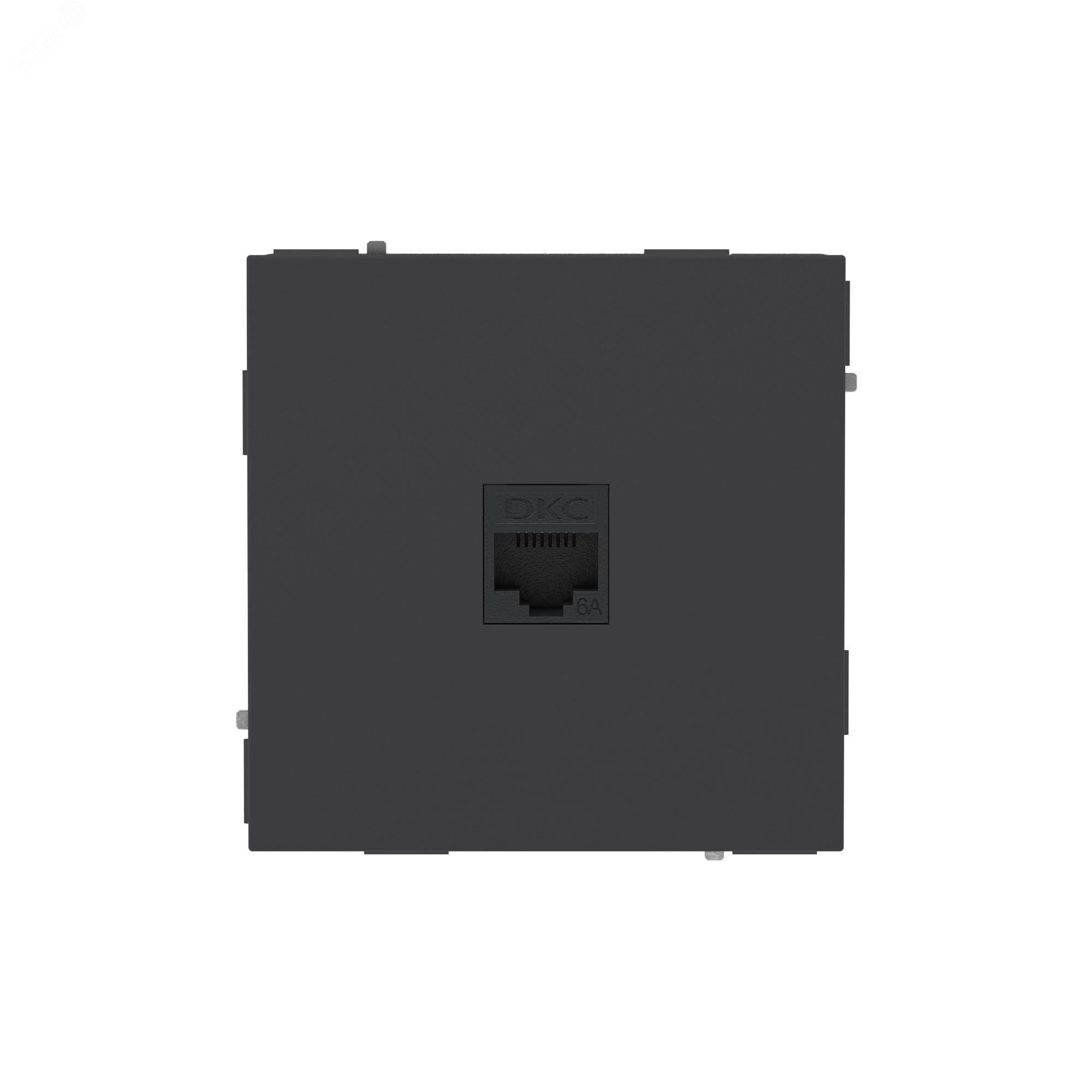 Компьютерная розетка RJ-45 без шторки, кат.6А одинарная,KANT, черный уголь 7012673