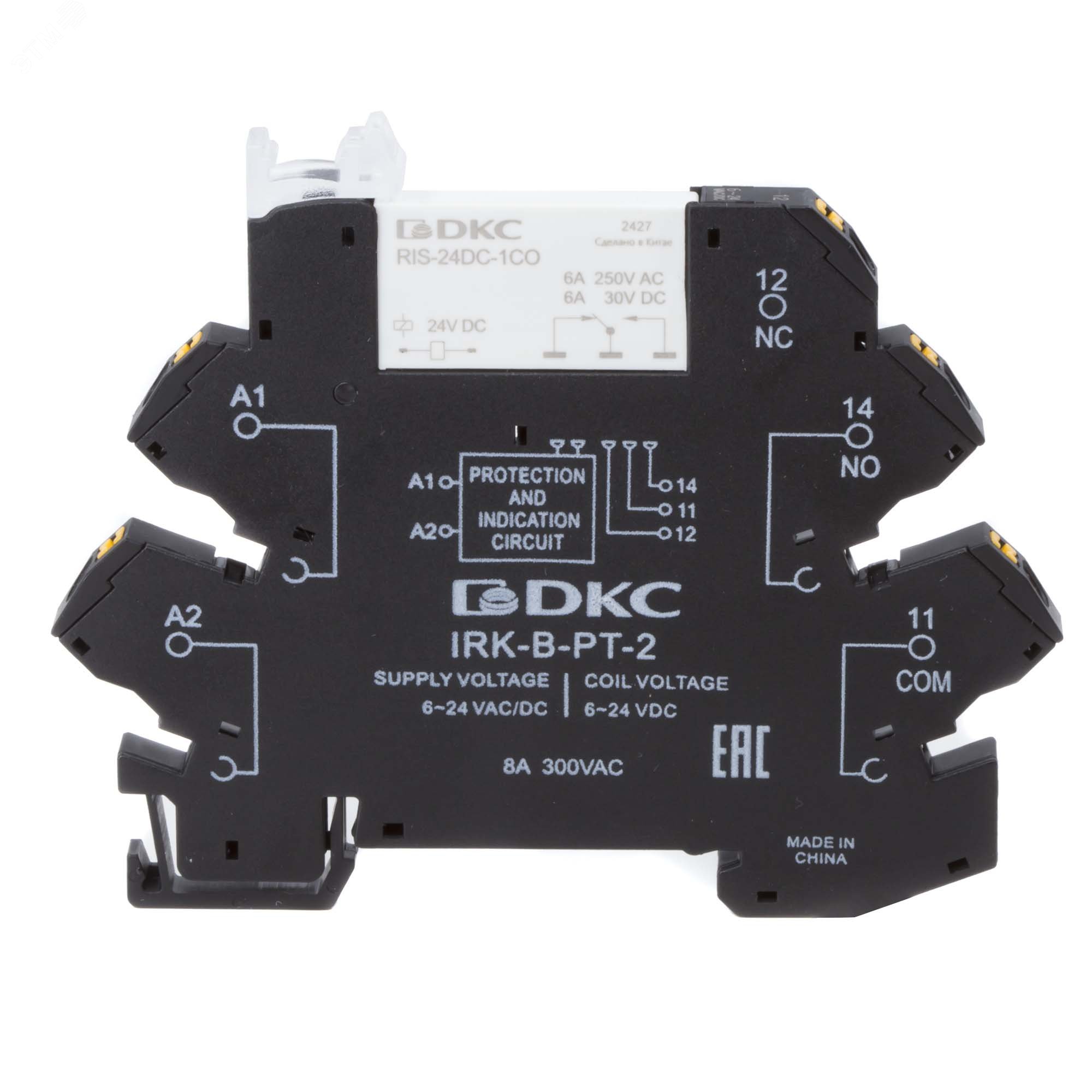 Реле интерфейсное, 1CO, коммутируемый ток 6 А, AgSnO, напряжение 24V AC/DC, push-in клеммы IRK-24UC-1CO-PT