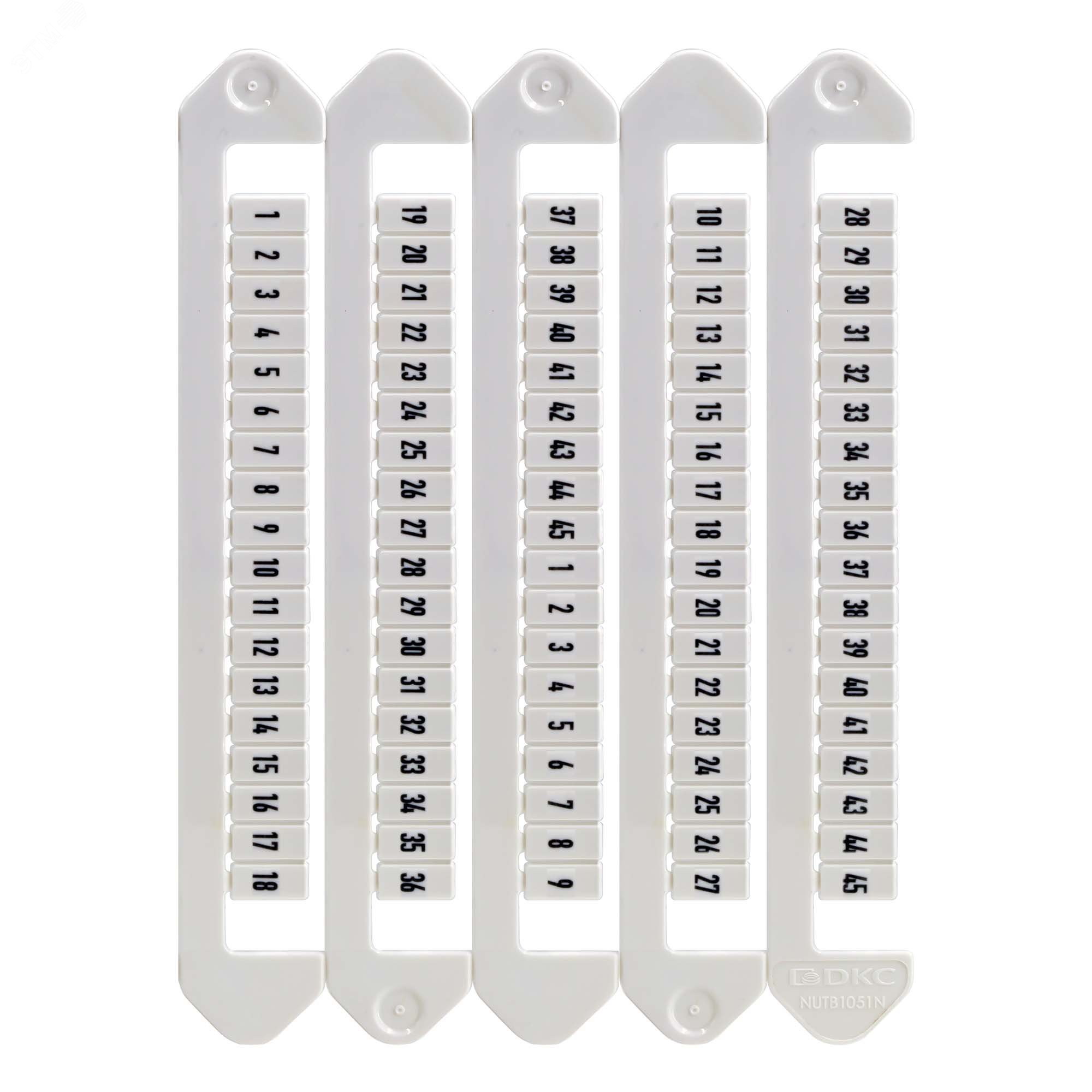 Маркировка для клемм, ширина 5 мм, от 1 до 45, горизонтальная ориентация (5 карт под 90 тэгов) NUTB-5-1-45H