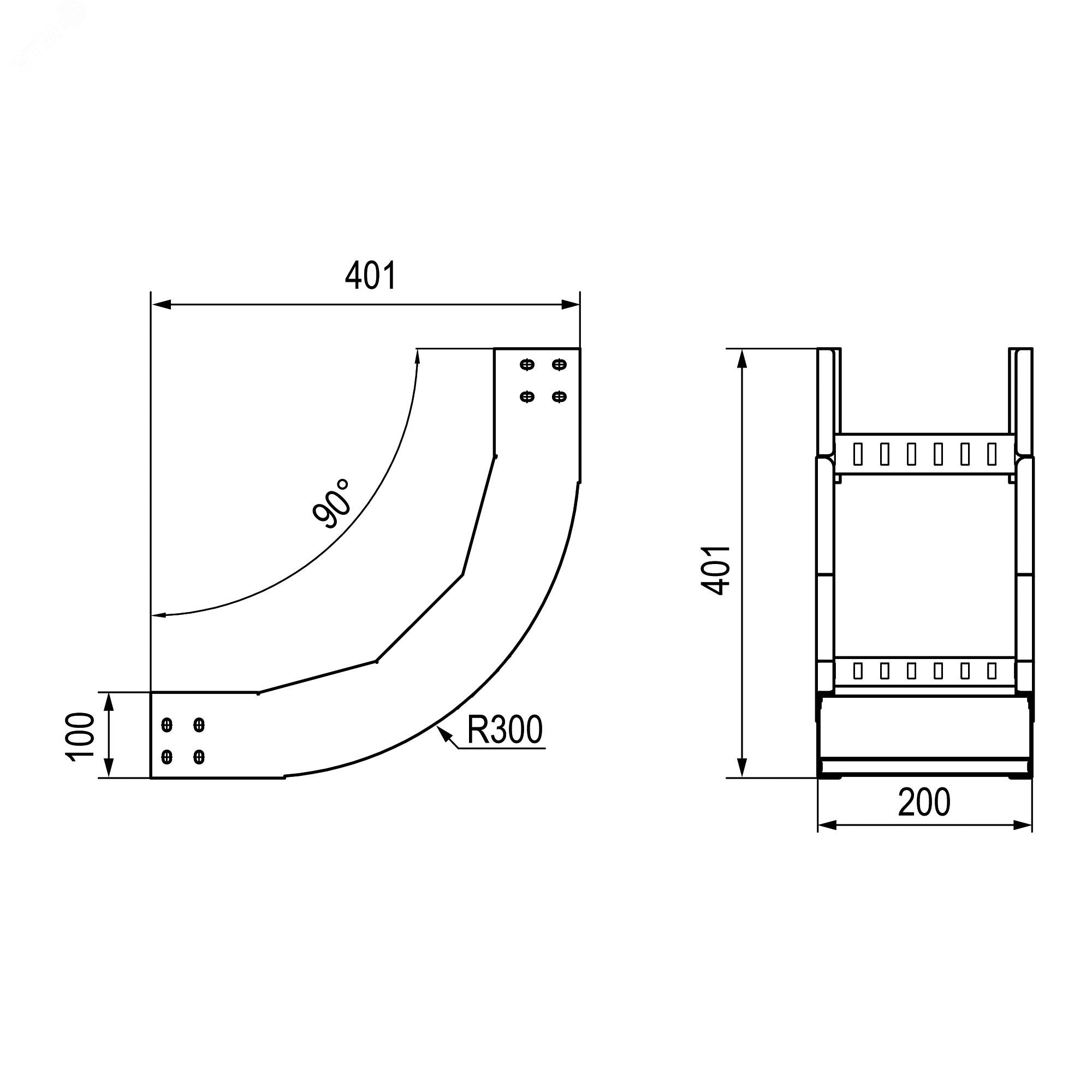 Угол вертикальный внутренний 90 градусов 100х200 R300 в комплекте крепежные элементы соединительные пластины LH1320K