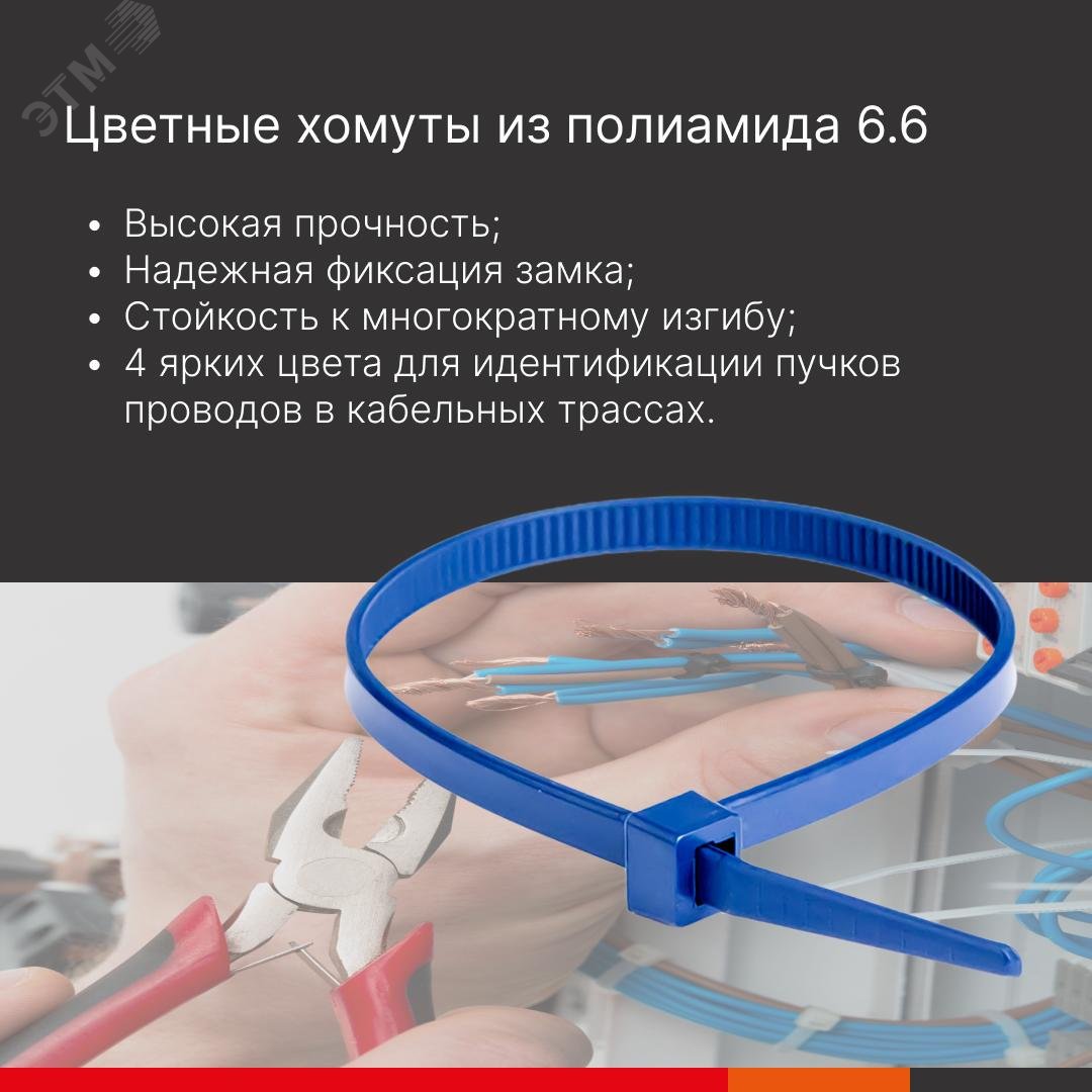 Хомут P6.6 стандартный, синий 2,5x100 25203SRCB