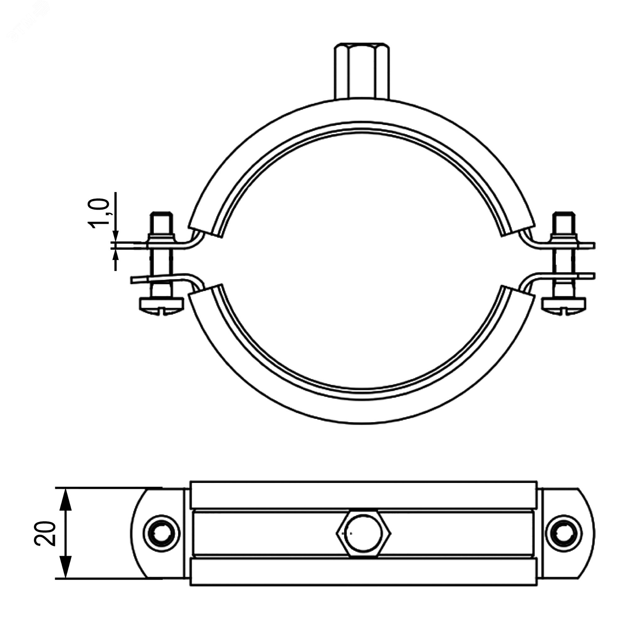 Хомут для средних нагрузок с изоляцией с гайкой М8 для труб d 1/4"" BHM21014