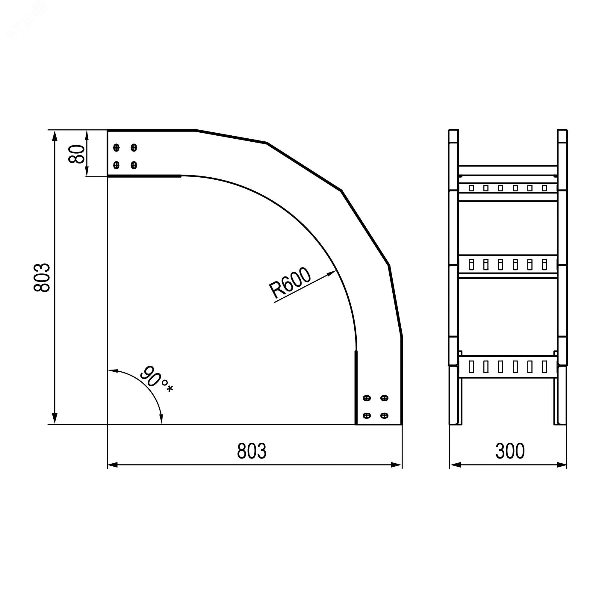 Угол вертикальный внешний 90 градусов 80х300 R600 в комплекте крепежные элементы соединительные пластины LO8630K